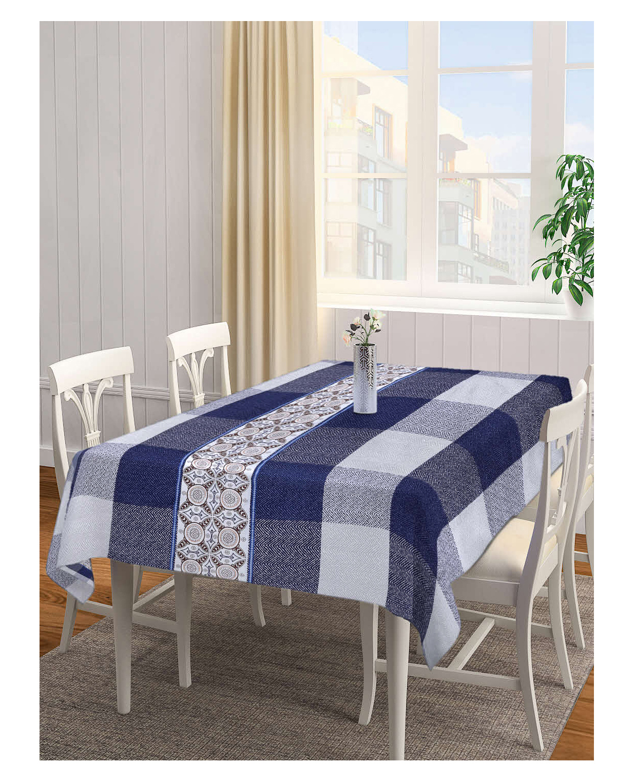 Arrabi Blue Indian TC Cotton Blend 6 SEATER Table Cover ARTC-1179-Blue-picture-31