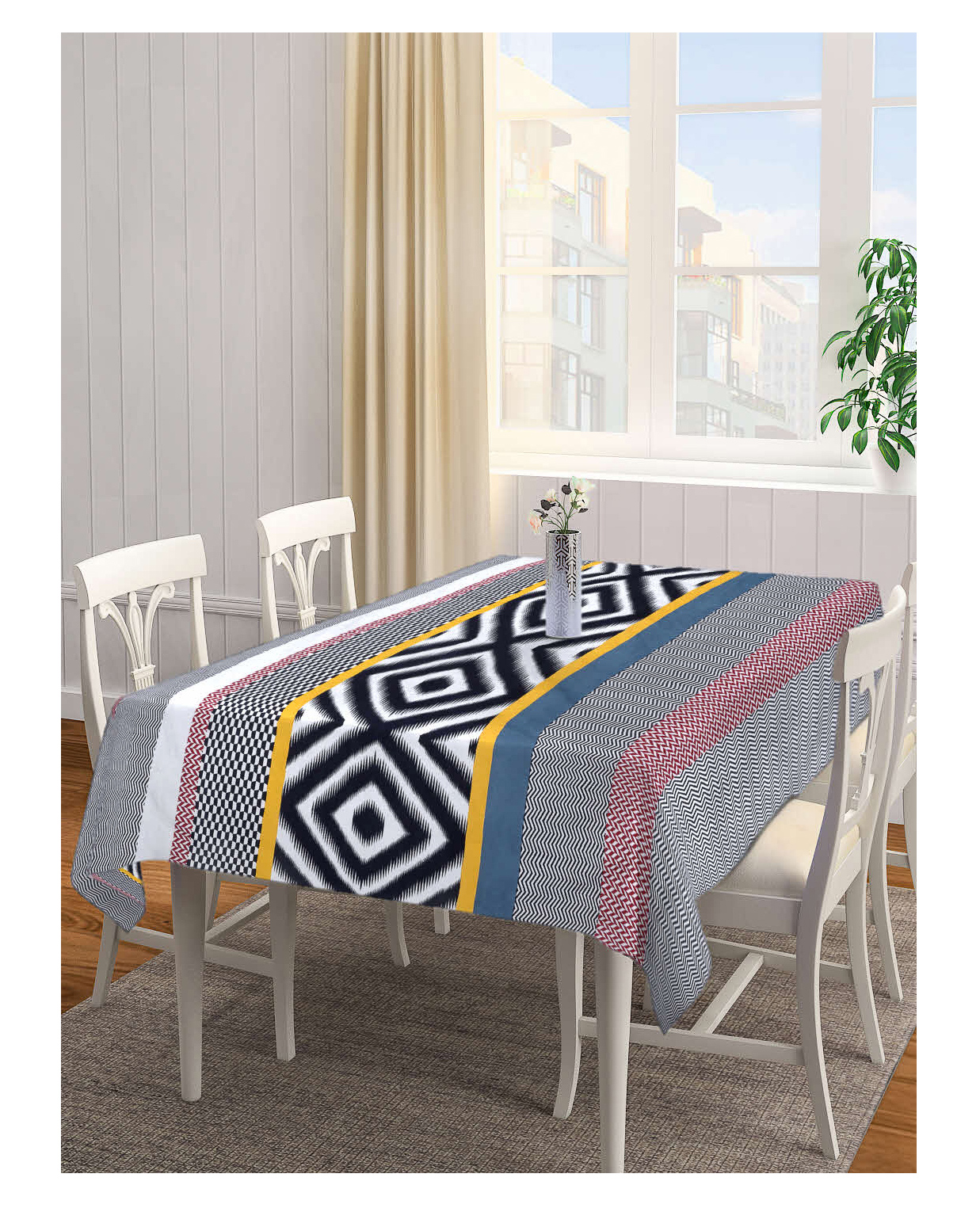 Arrabi Multi Geometric TC Cotton Blend 6 SEATER Table Cover ARTC-1180-Multi-image-25