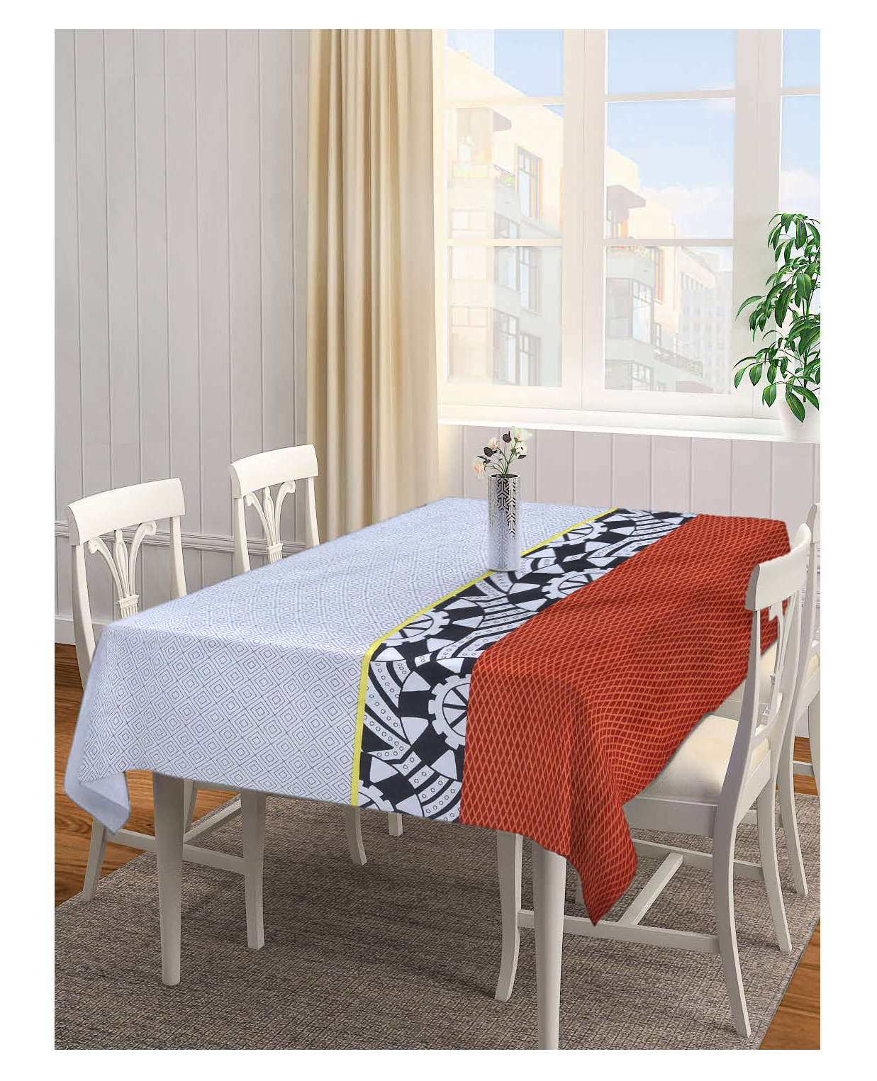 Arrabi Multi Geometric TC Cotton Blend 6 SEATER Table Cover ARTC-1181-Multi-picture-22