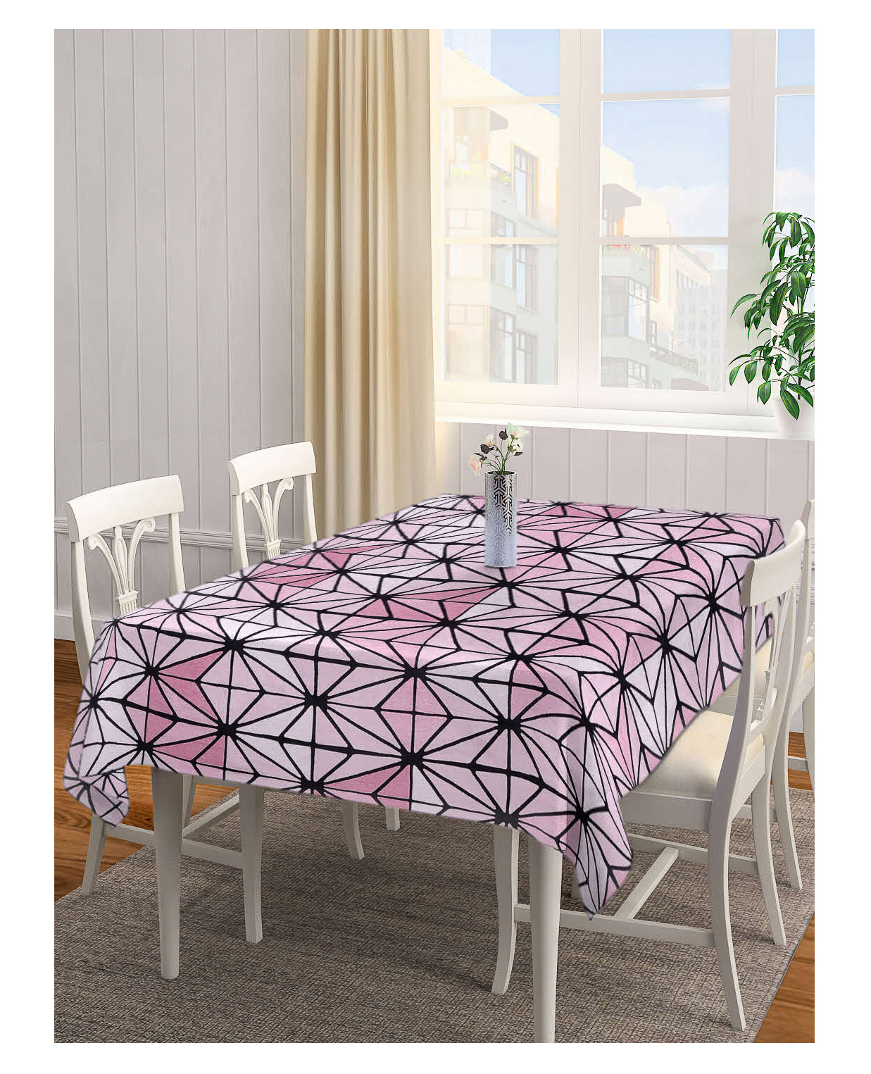 Arrabi Pink Geometric TC Cotton Blend 6 SEATER Table Cover ARTC-1183-Pink-image-4