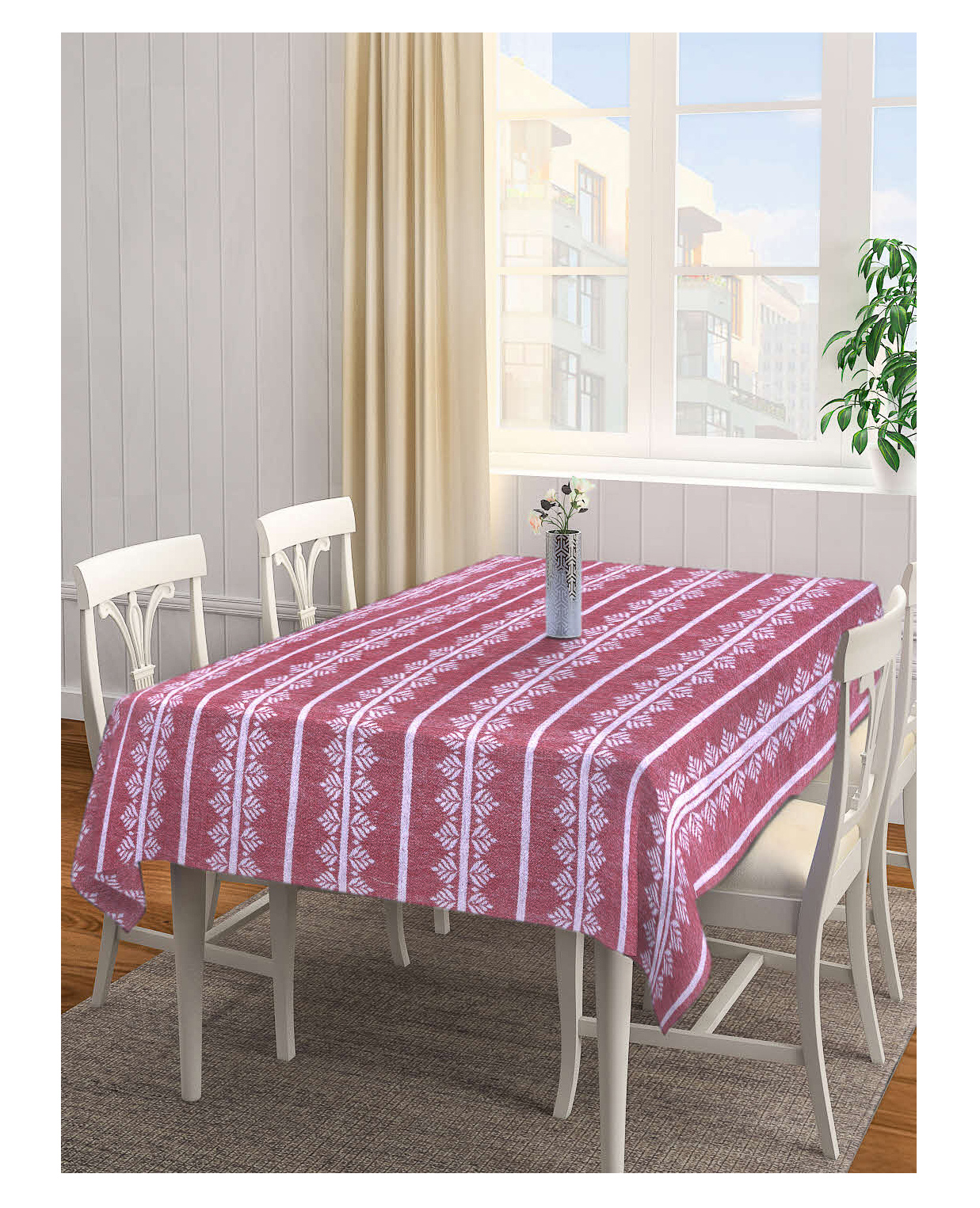 Arrabi Red Leaf Handwoven Cotton 6 SEATER Table Cover ARTC-1186-Red-image-19