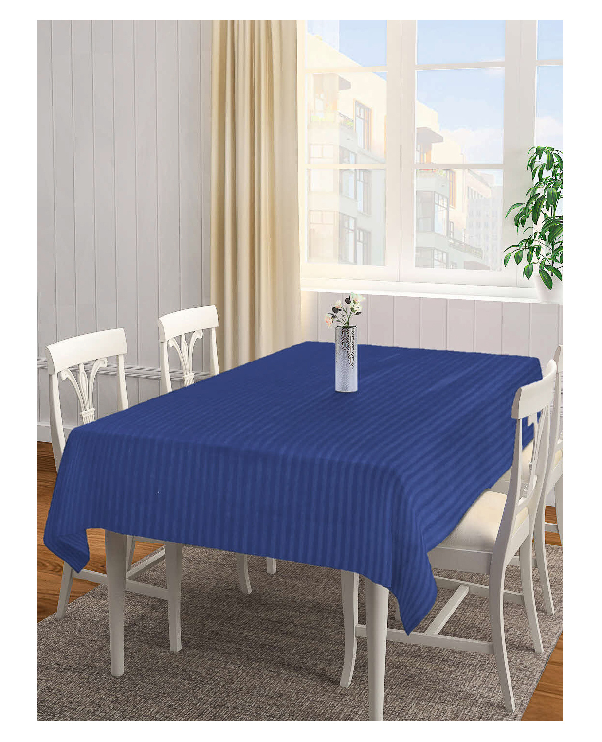 Arrabi Blue Stripes TC Cotton Blend 6 SEATER Table Cover ARTC-1188-Blue-S-picture-3