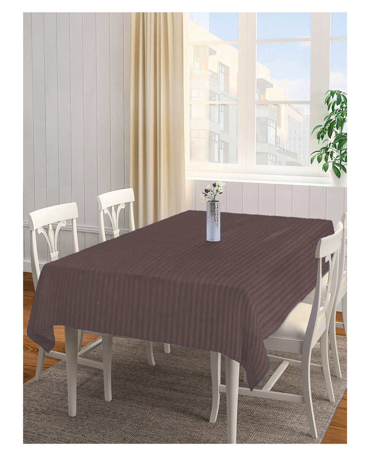 Arrabi Brown Stripes TC Cotton Blend 6 SEATER Table Cover ARTC-1189-Brown-S-picture-47