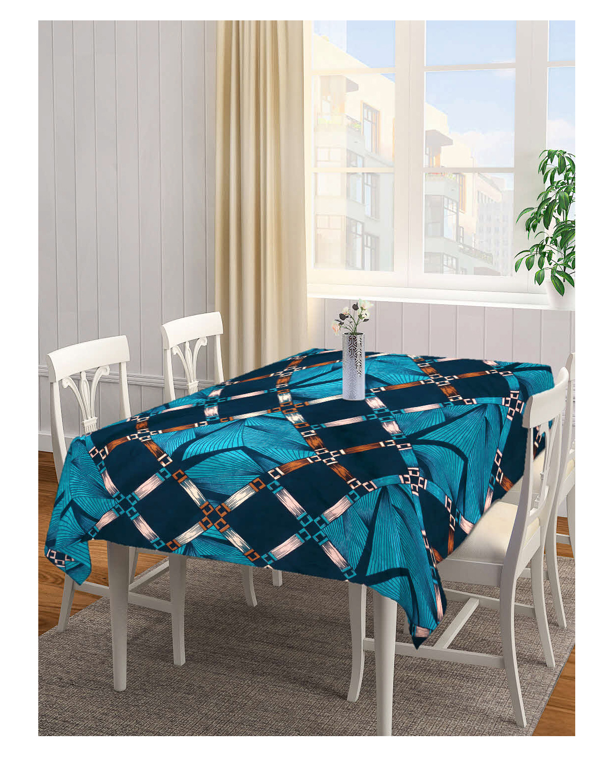 Arrabi Blue Geometric Tc Cotton Blend 6 Seater Table Cover Artc-1194-Blue-S-picture-24