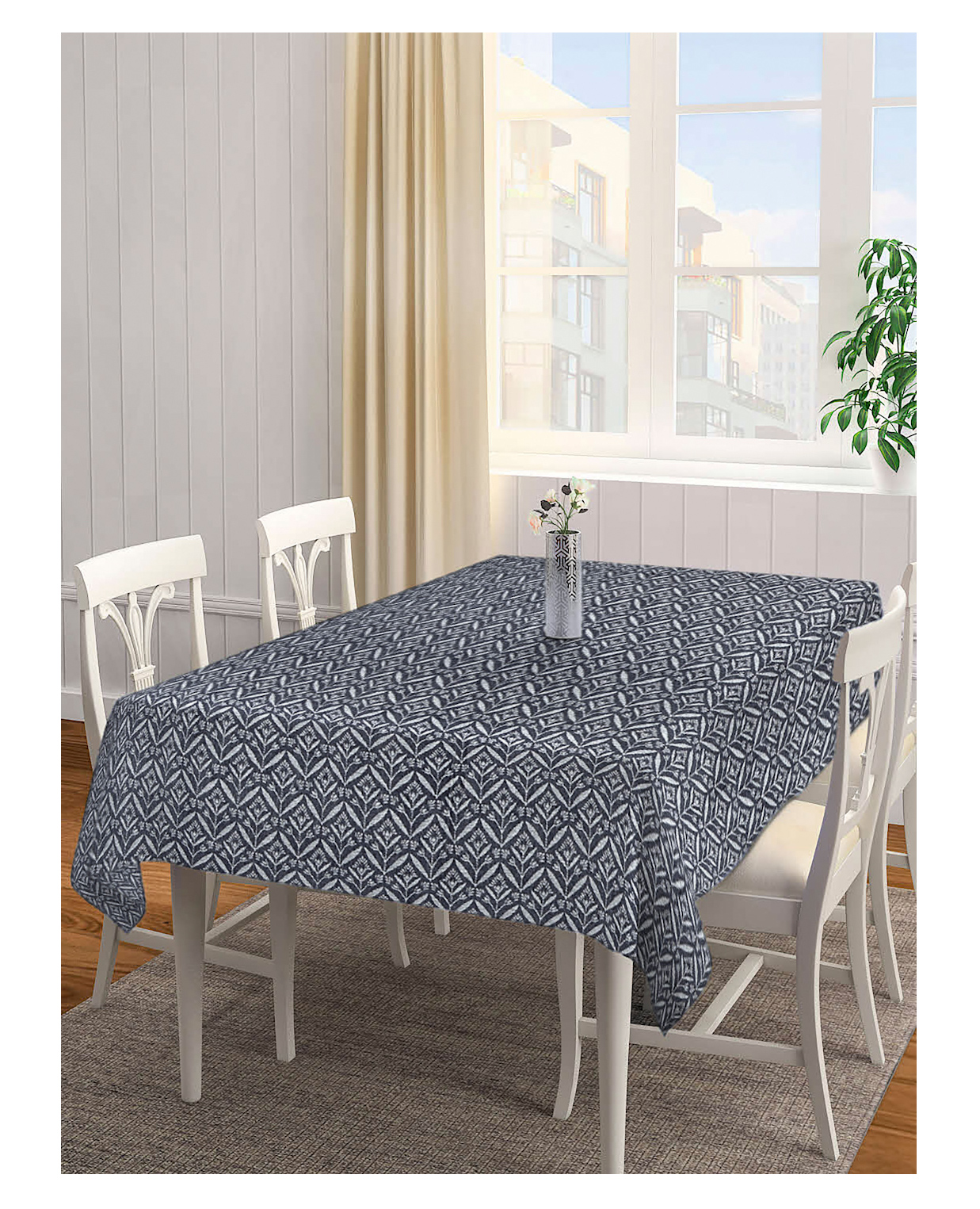 Arrabi Black Leaf Handwoven Cotton 6 Seater Table Cover Artc-1204-Black-image-20