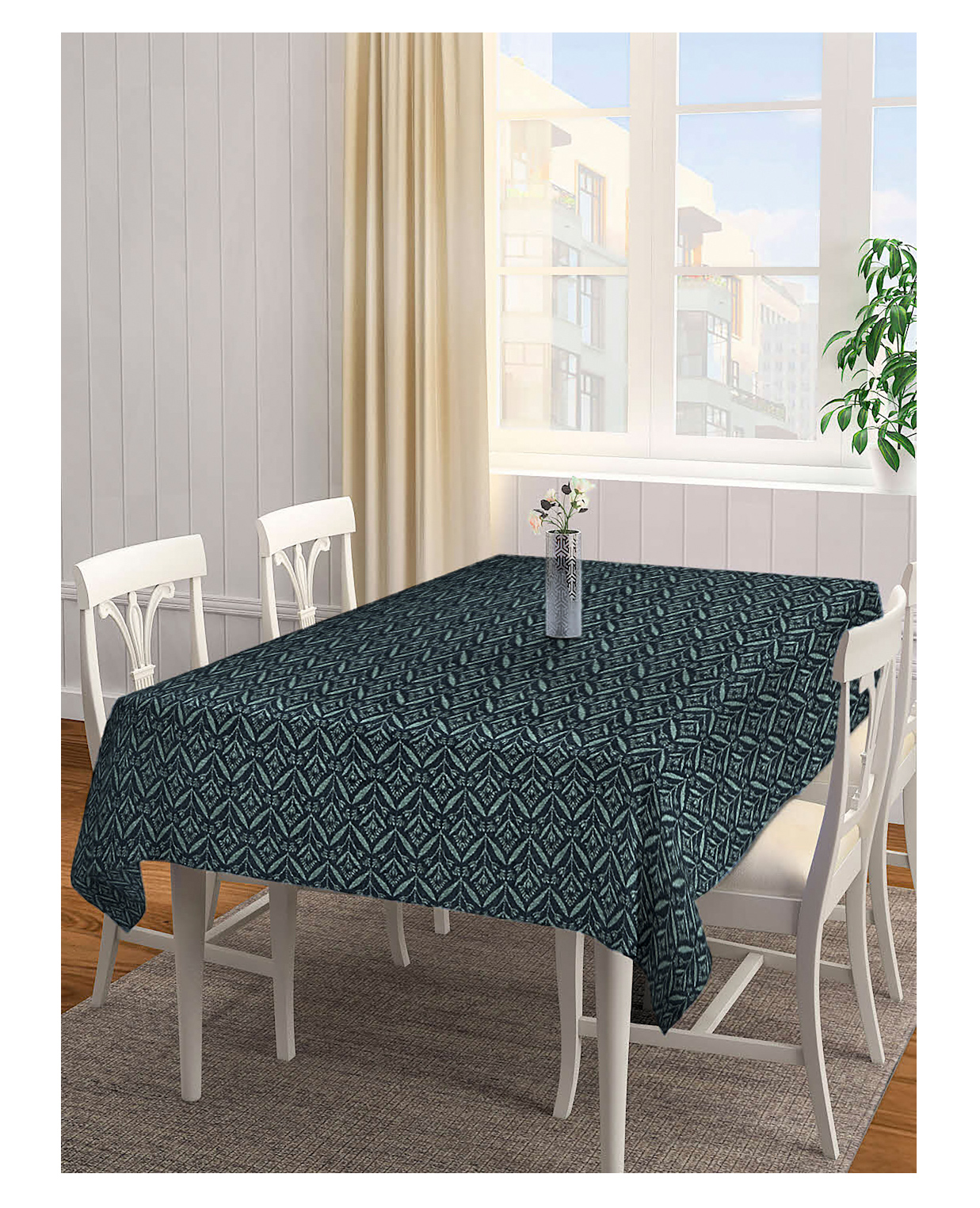 Arrabi Green Leaf Handwoven Cotton 6 Seater Table Cover Artc-1206-Green-image-4