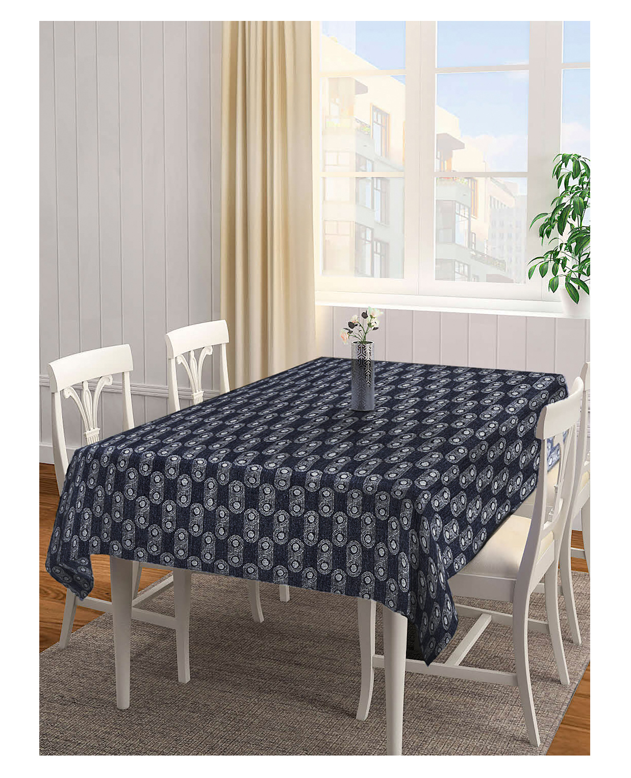 Arrabi Black Geometric Handwoven Cotton 8 Seater Table Cover Artc-1208-Black-image-46