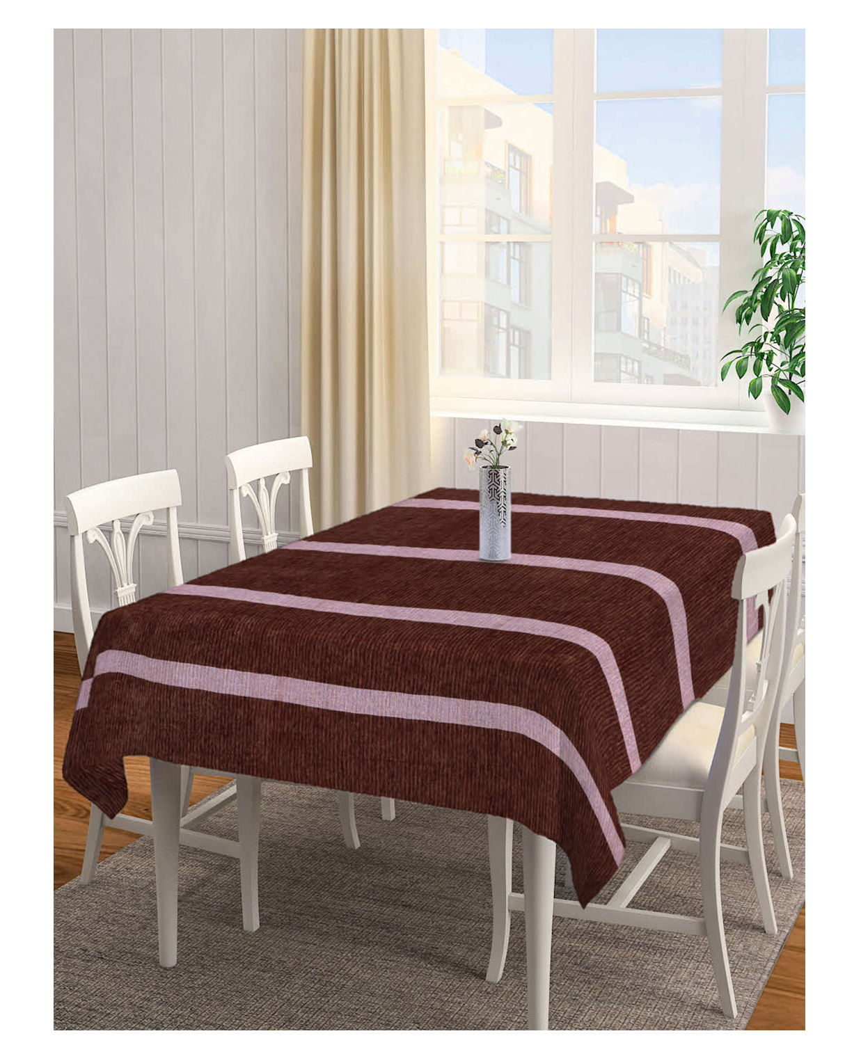 Arrabi Brown Stripes Handwoven Cotton 8 Seater Table Cover Artc-1210-Brown-picture-49