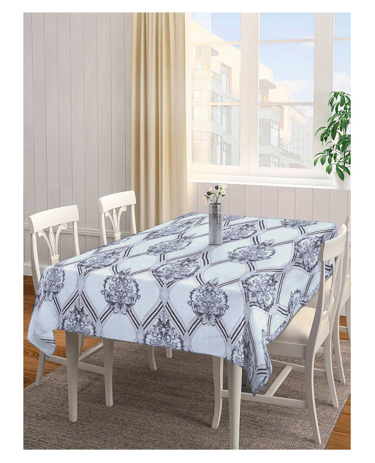 Arrabi Grey Indian Tc Cotton Blend 6 Seater Table Cover Artc-1213-Grey-picture-43