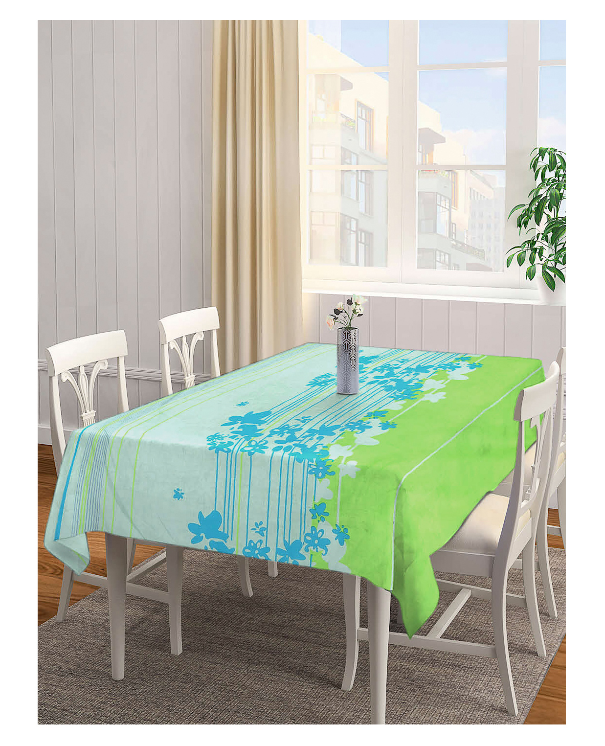 Arrabi Green Floral Tc Cotton Blend 6 Seater Table Cover Artc-1214-Green-picture-44