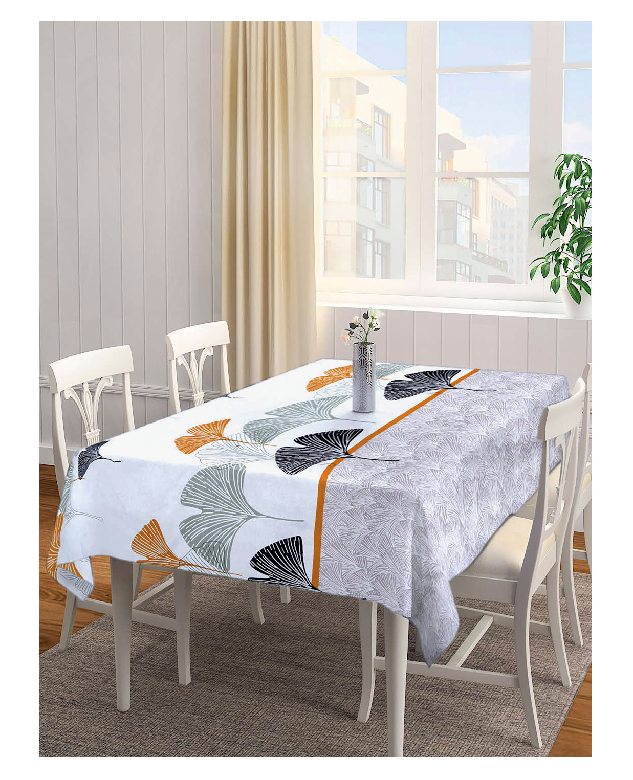 Arrabi Grey Leaf Tc Cotton Blend 6 Seater Table Cover Artc-1216-Grey-picture-45