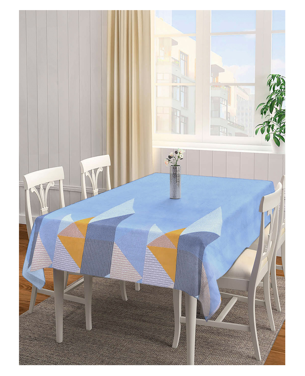 Arrabi Blue Geometric Tc Cotton Blend 6 Seater Table Cover Artc-1219-Blue-picture-48