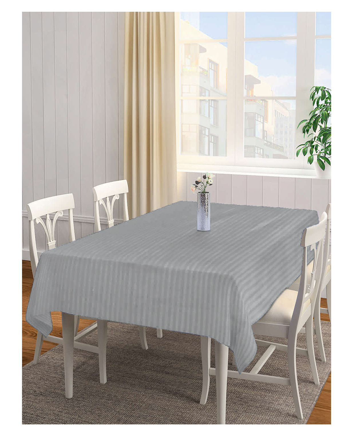 ARRABI Grey Stripes Tc Cotton Blend 6 Seater Table Cover ARTC-1223 - Grey-picture-38