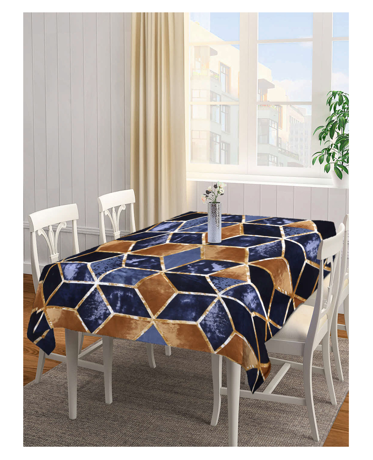 Arrabi Brown Geometric Cotton Blend 8 Seater Table Cover ARTC-1226-Brown-image-48