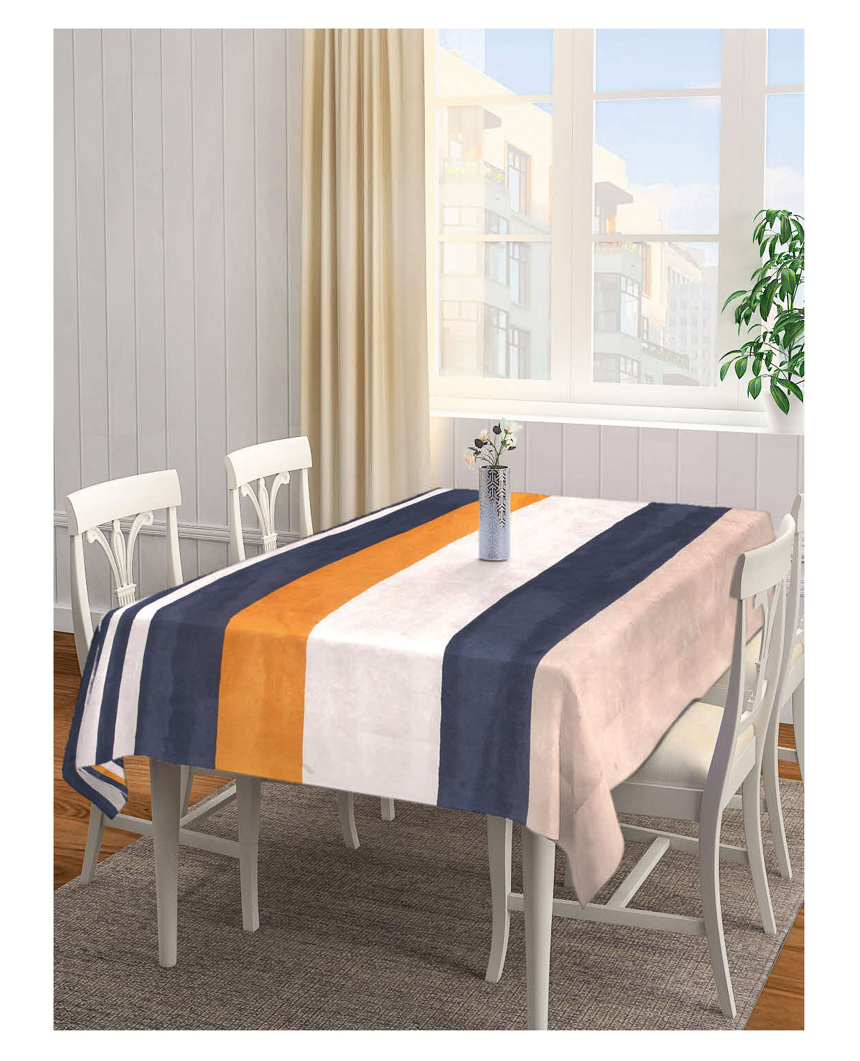 Arrabi Multi Stripes Cotton Blend 6 Seater Table Cover ARTC-1246-Multi-image-30