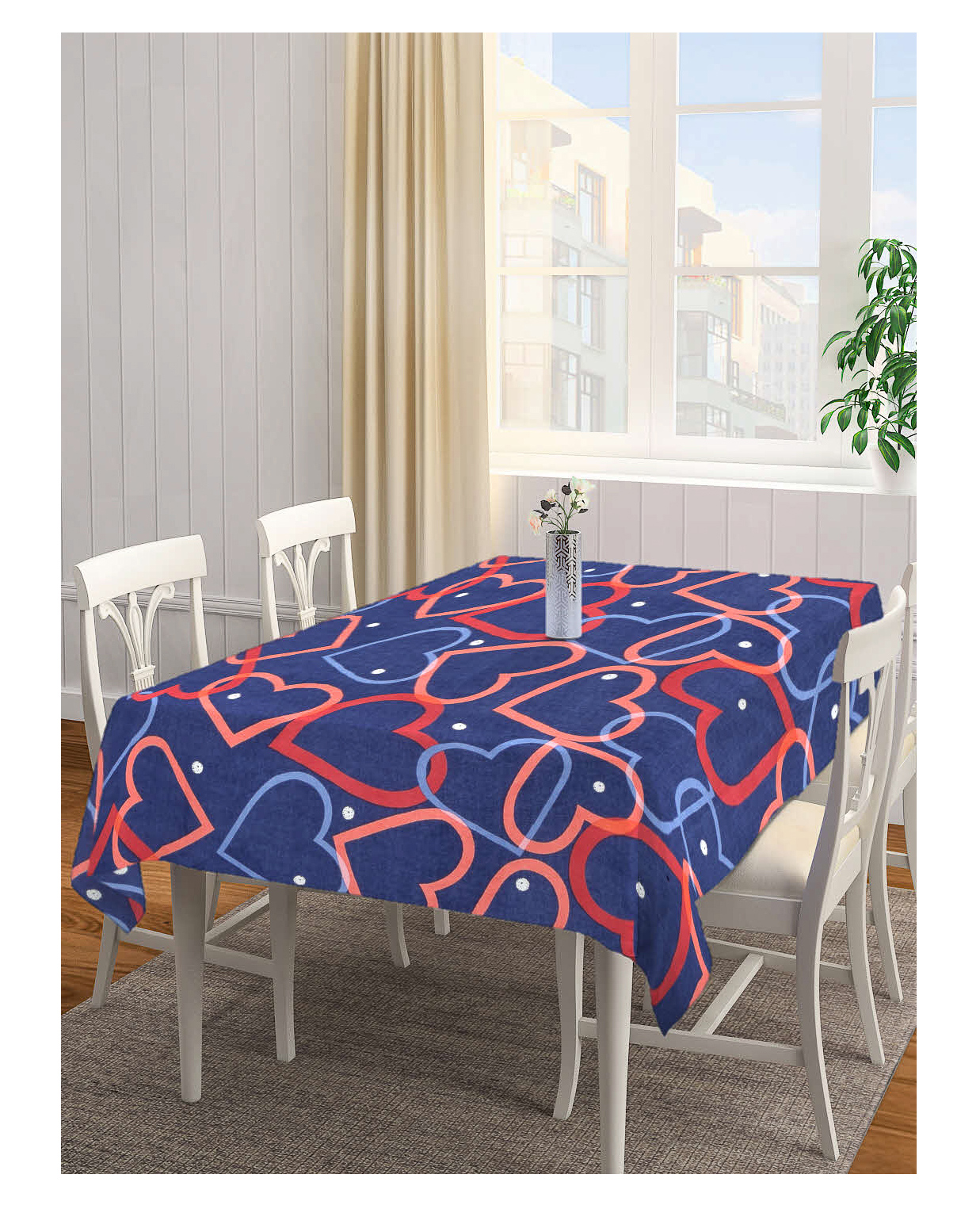 Arrabi Blue Graphic Cotton Blend 8 Seater Table Cover ARTC 1256 - Blue-image-20