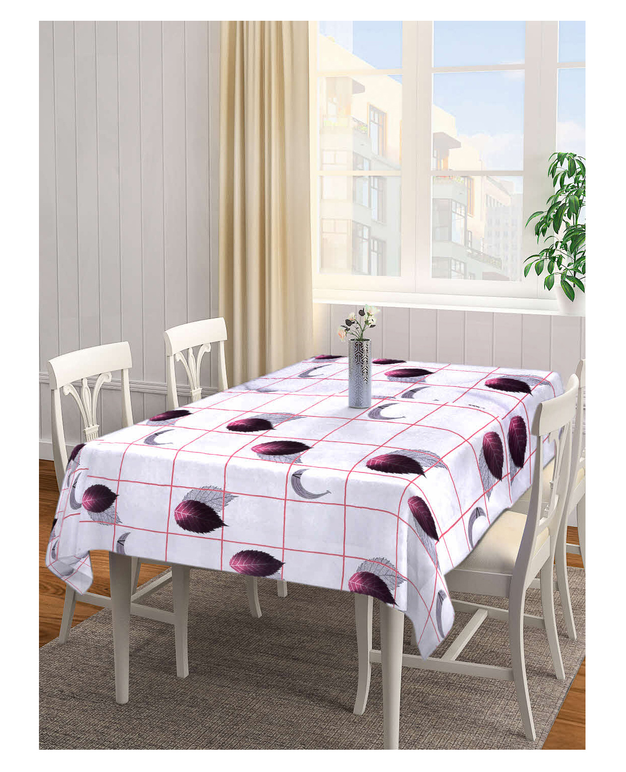 Arrabi Grey Leaf Cotton Blend 8 v Table Cover ARTC 1263 - Grey-picture-34