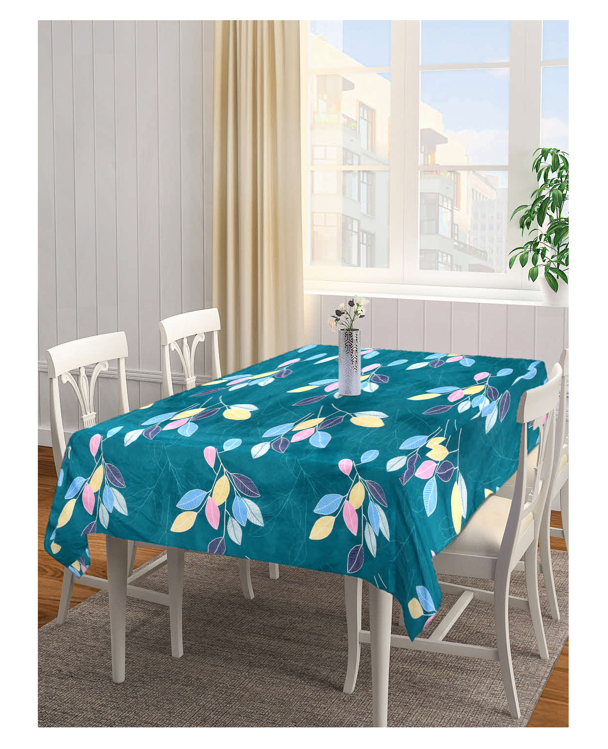 Arrabi Green Leaf Cotton Blend 6 Seater Table Cover ARTC 1266 - Green-picture-36