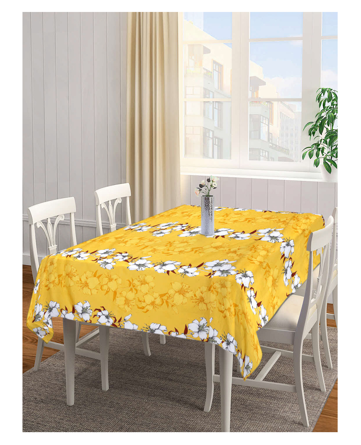 Arrabi Yellow Floral Cotton Blend 8 Seater Table Cover ARTC 1272 - Yellow-picture-31