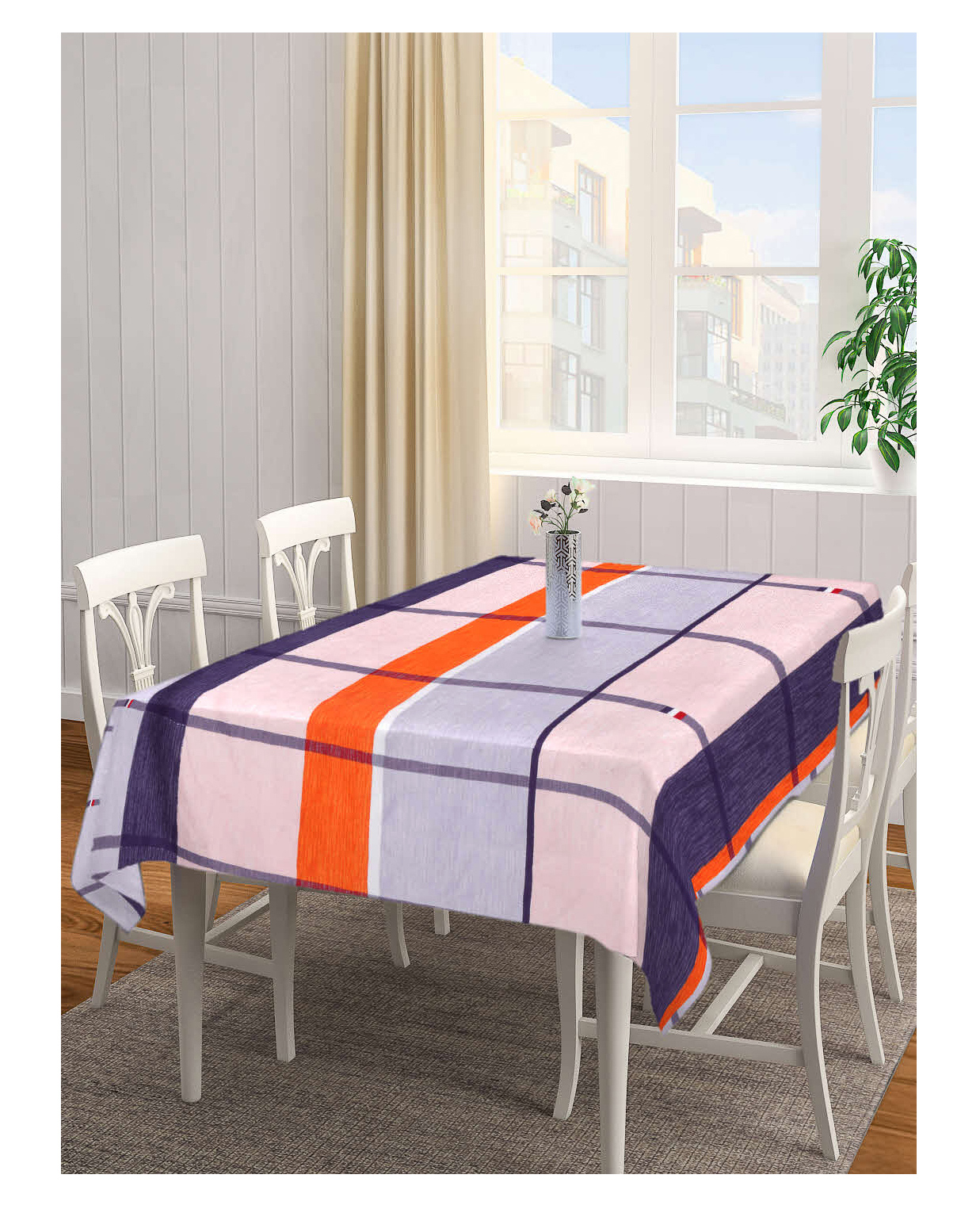 Arrabi Multi Check Cotton Blend 8 Seater Table Cover ARTC 1276 - Multicolor-picture-35