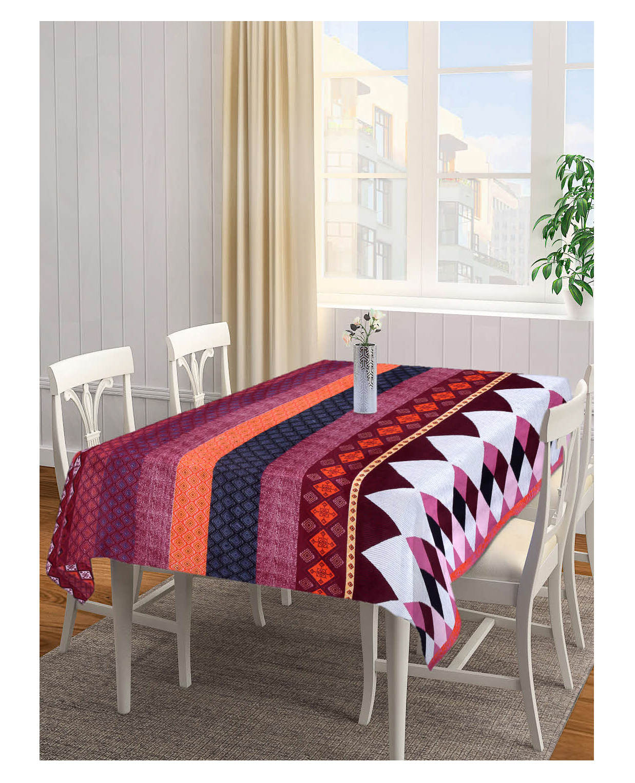 Arrabi Multi Geometric Cotton Blend 6 Seater Table Cover ARTC 1283 - Multicolor-picture-27