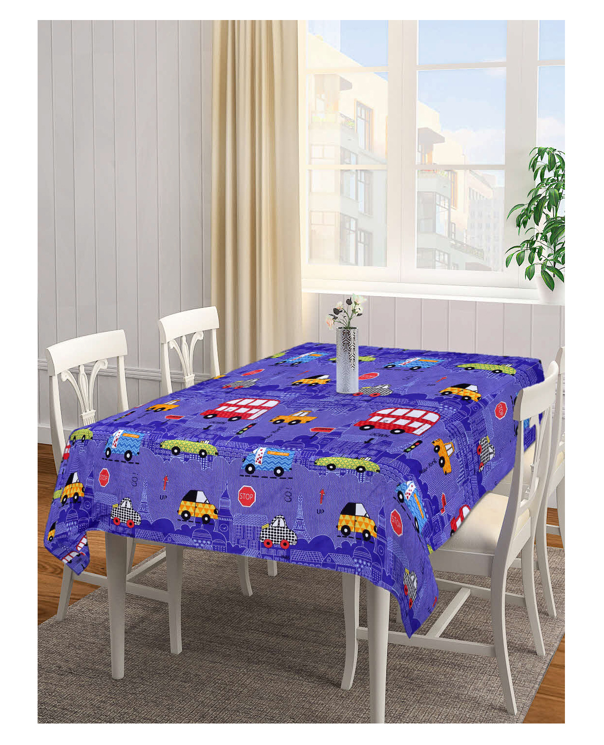 Arrabi Blue Cartoon Cotton Blend 6 Seater Table Cover ARTC 1284 - Blue-picture-29