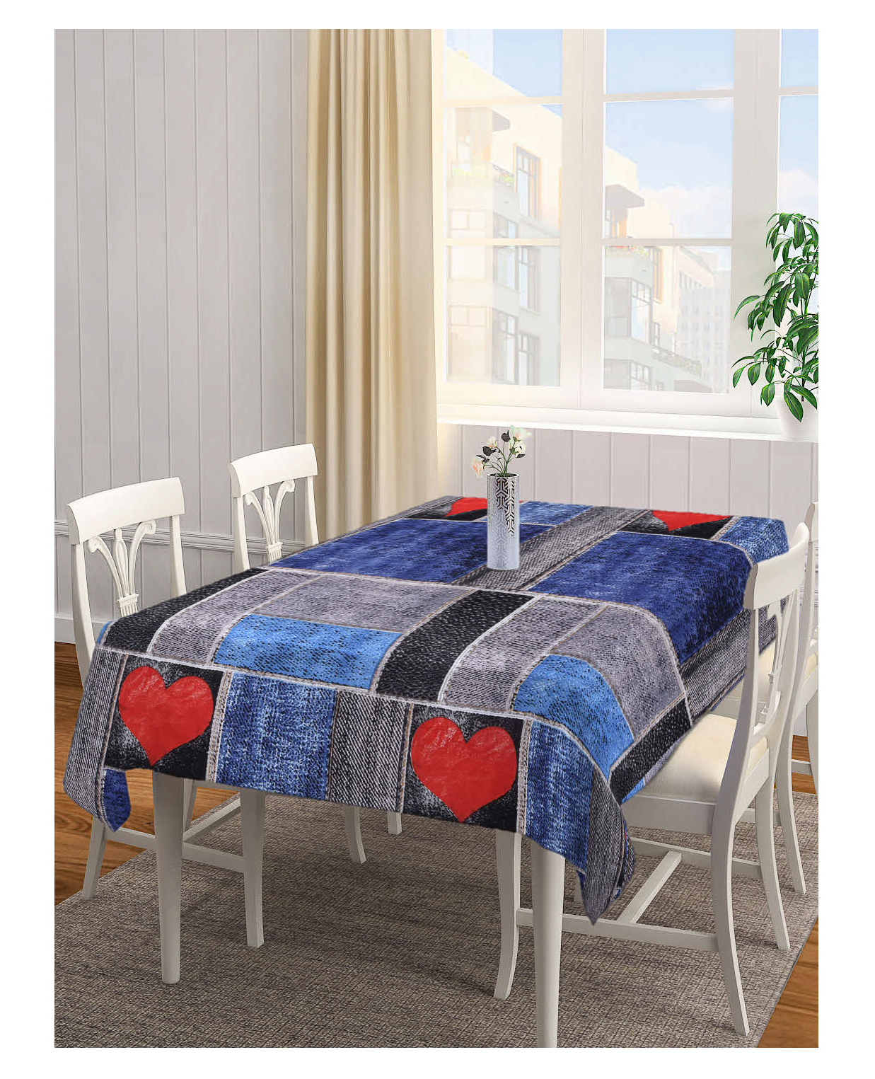 Arrabi Blue Graphic Cotton Blend 8 SEATER Table Cover ARTC-1294-Blue-image-41