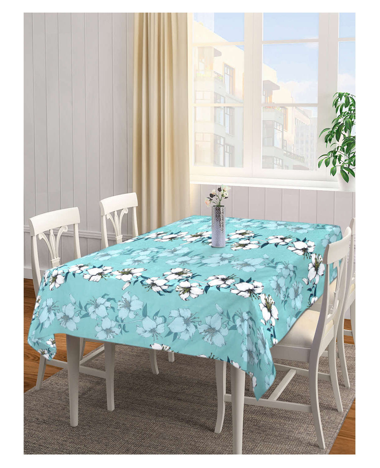 Arrabi Green Floral Cotton Blend 6 SEATER Table Cover ARTC-1380-Green-picture-37