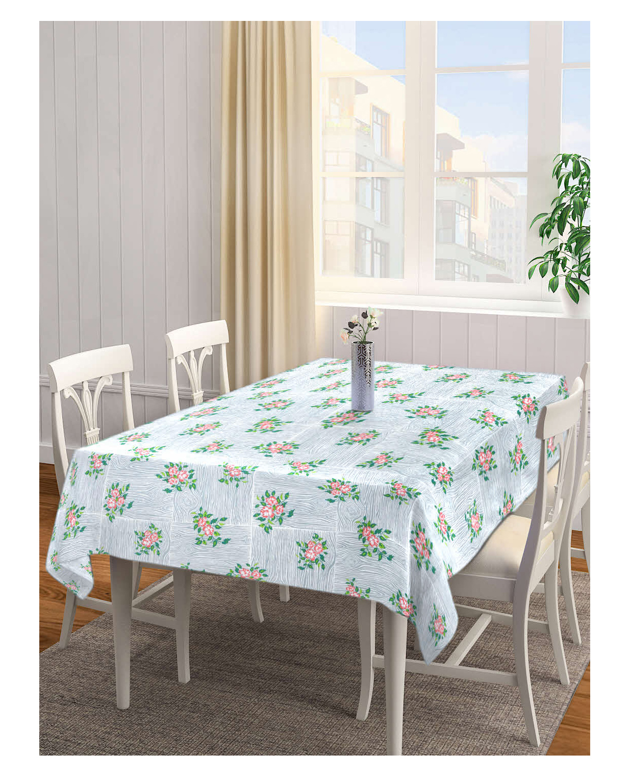 Arrabi Grey Floral Cotton Blend 6 SEATER Table Cover ARTC-1383-Grey-picture-38