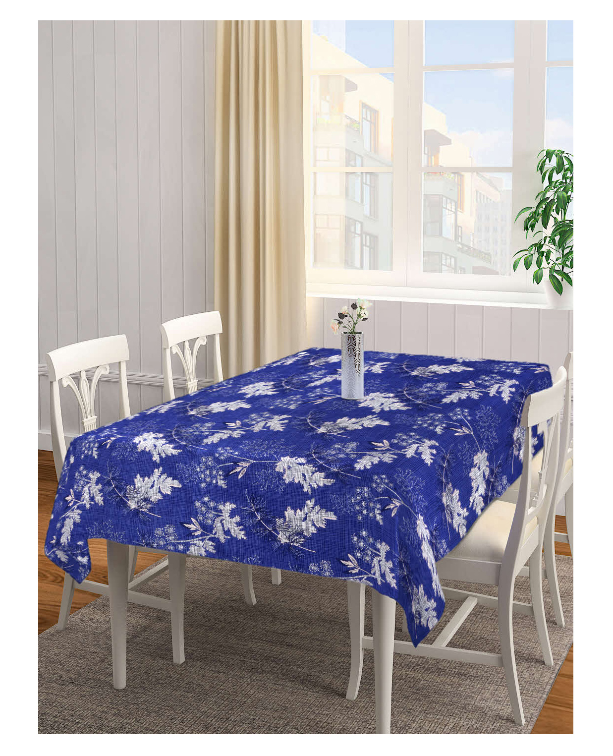 Arrabi Blue Leaf Cotton Blend 6 SEATER Table Cover ARTC-1385-Blue-picture-40