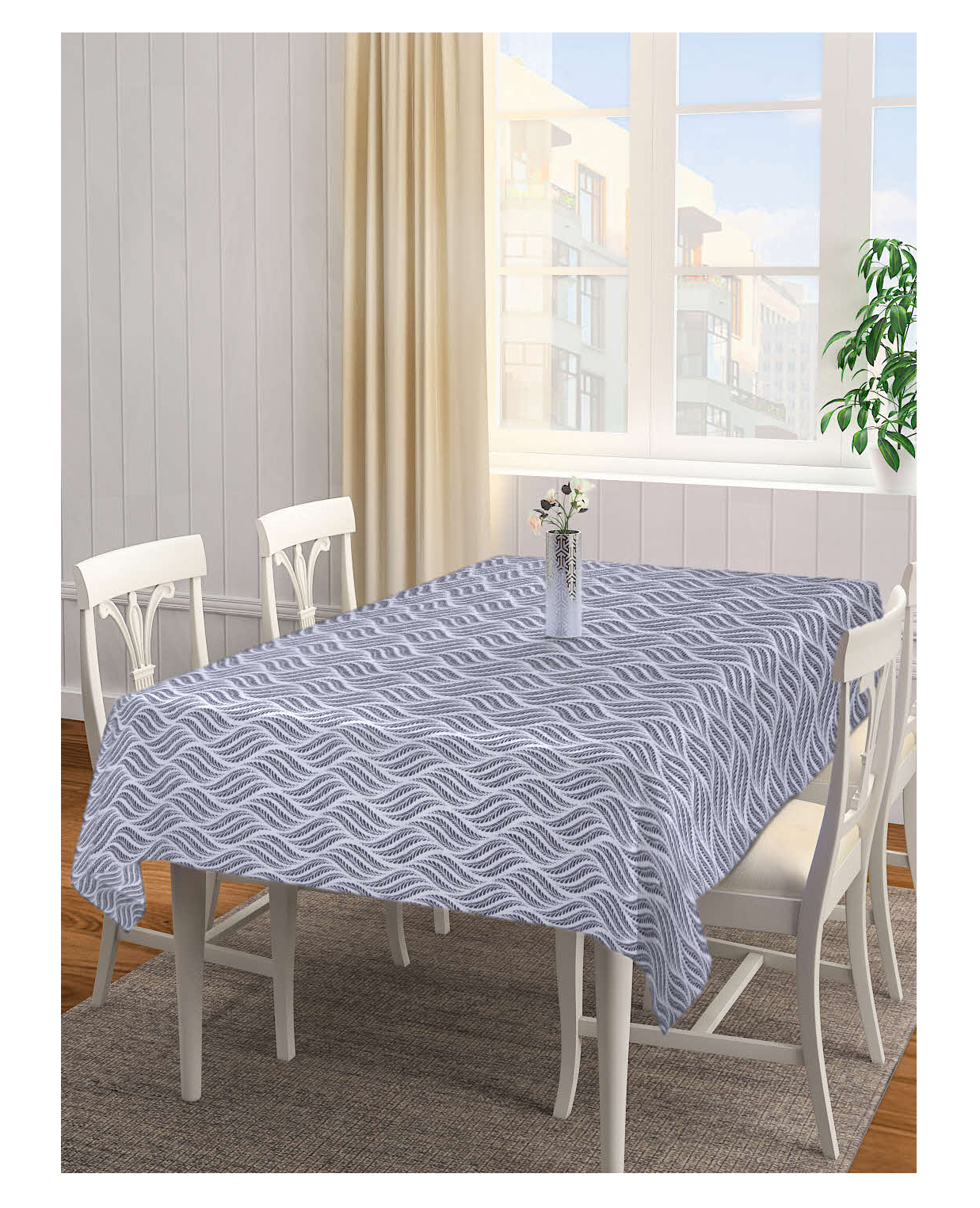 Arrabi Grey Graphic Cotton Blend 6 SEATER Table Cover ARTC-1389-Grey-picture-17