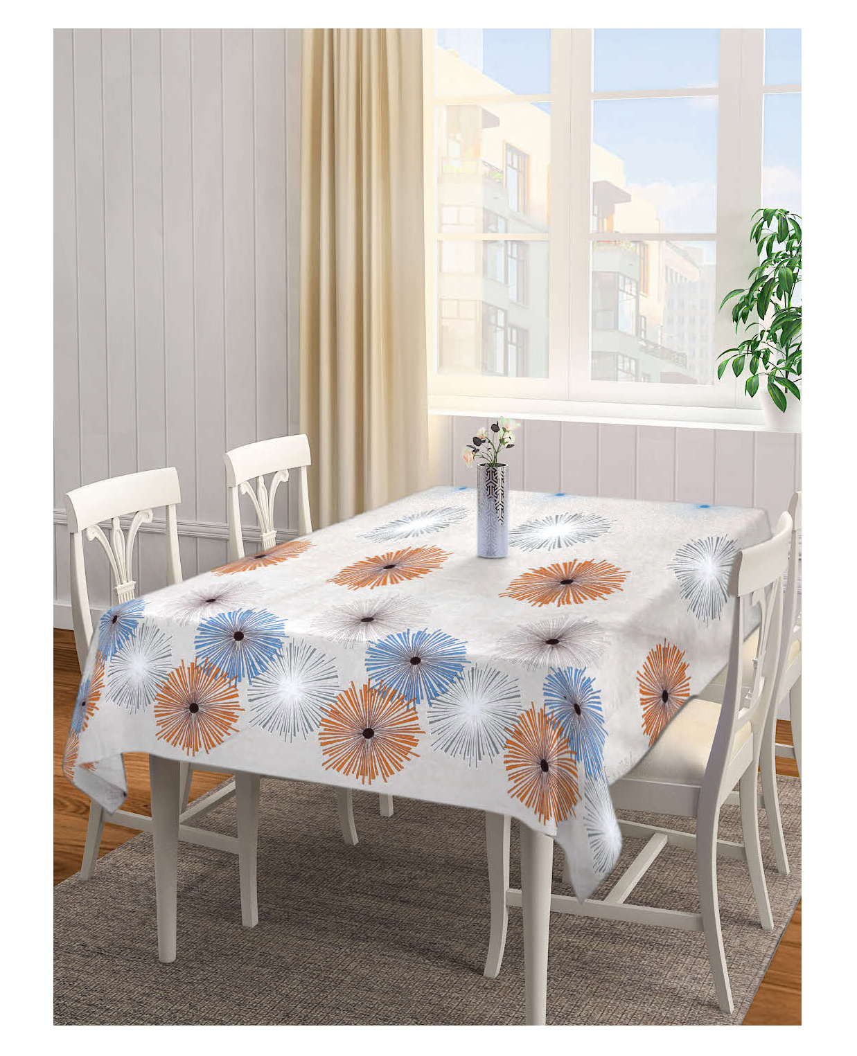 Arrabi Beige Graphic Cotton Blend 6 SEATER Table Cover ARTC-1395-Beige-image-33