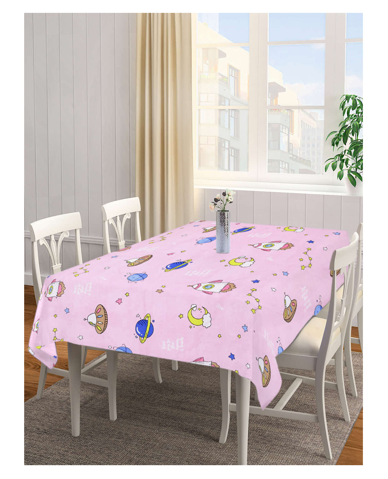 Arrabi Pink Cartoon Cotton Blend 6 SEATER Table Cover ARTC-1396-Pink-picture-12