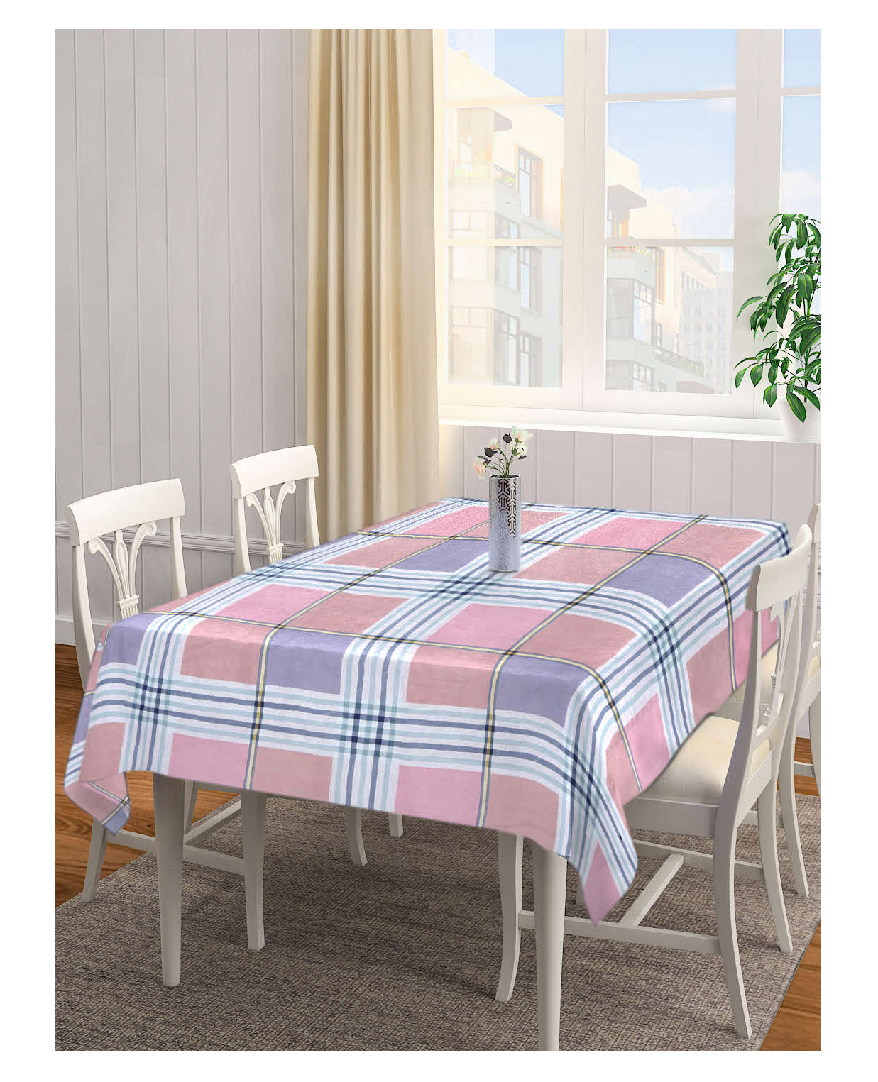 Arrabi Multi Checks Cotton Blend 6 SEATER Table Cover ARTC-1397-Multi-picture-10