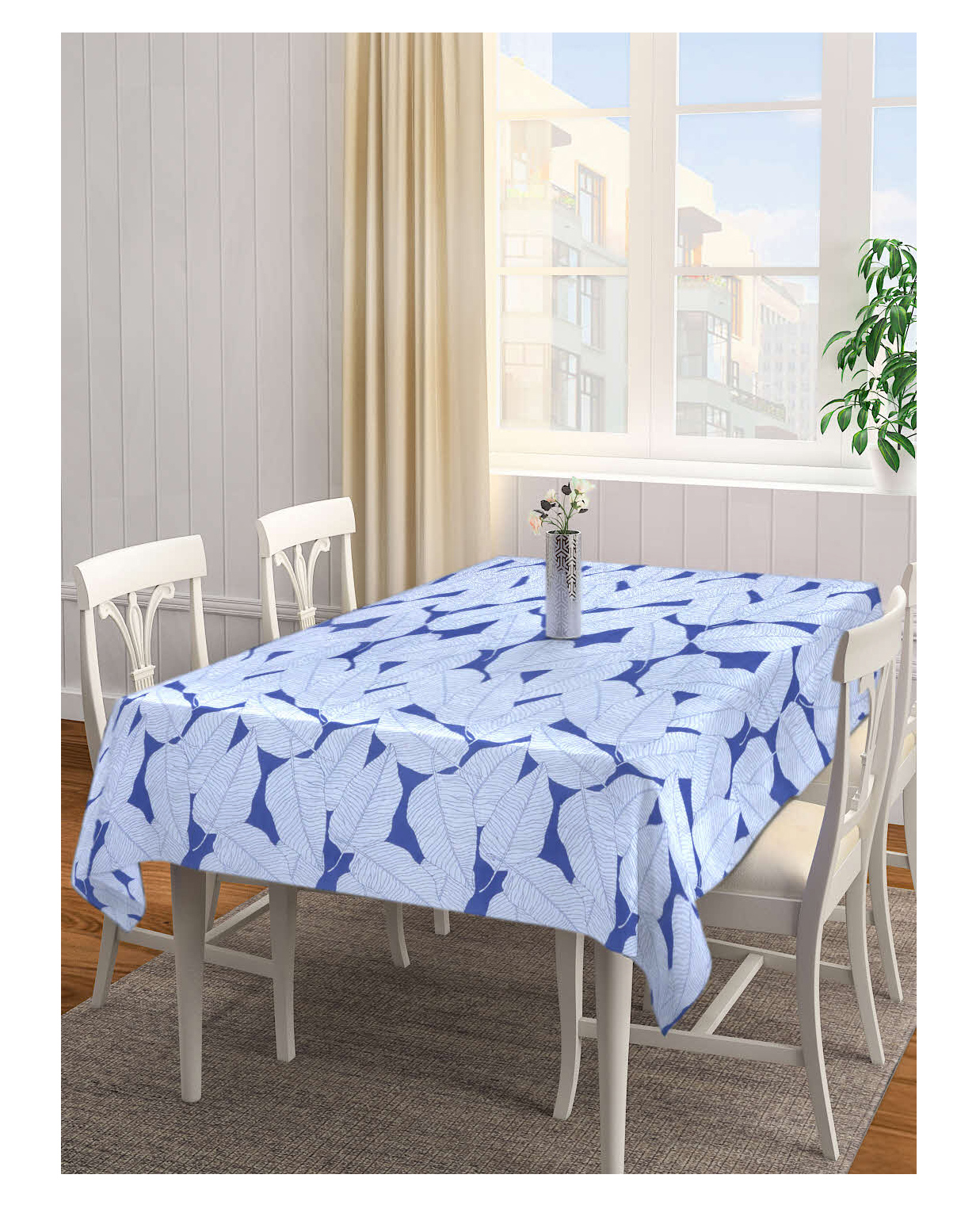 Arrabi Blue Leaf Cotton Blend 6 SEATER Table Cover ARTC-1398-Blue-picture-9