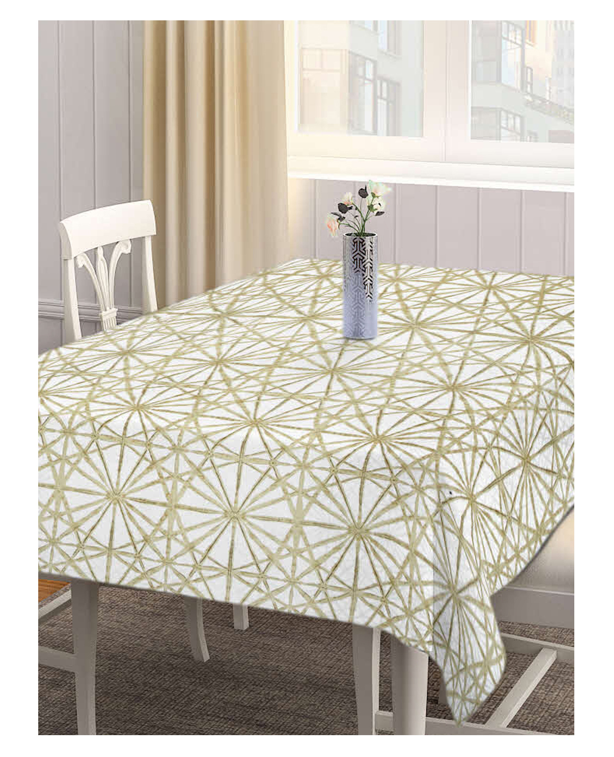 Arrabi Beige Geometric Cotton Blend 6 SEATER Table Cover ARTC-1400-Beige-picture-14