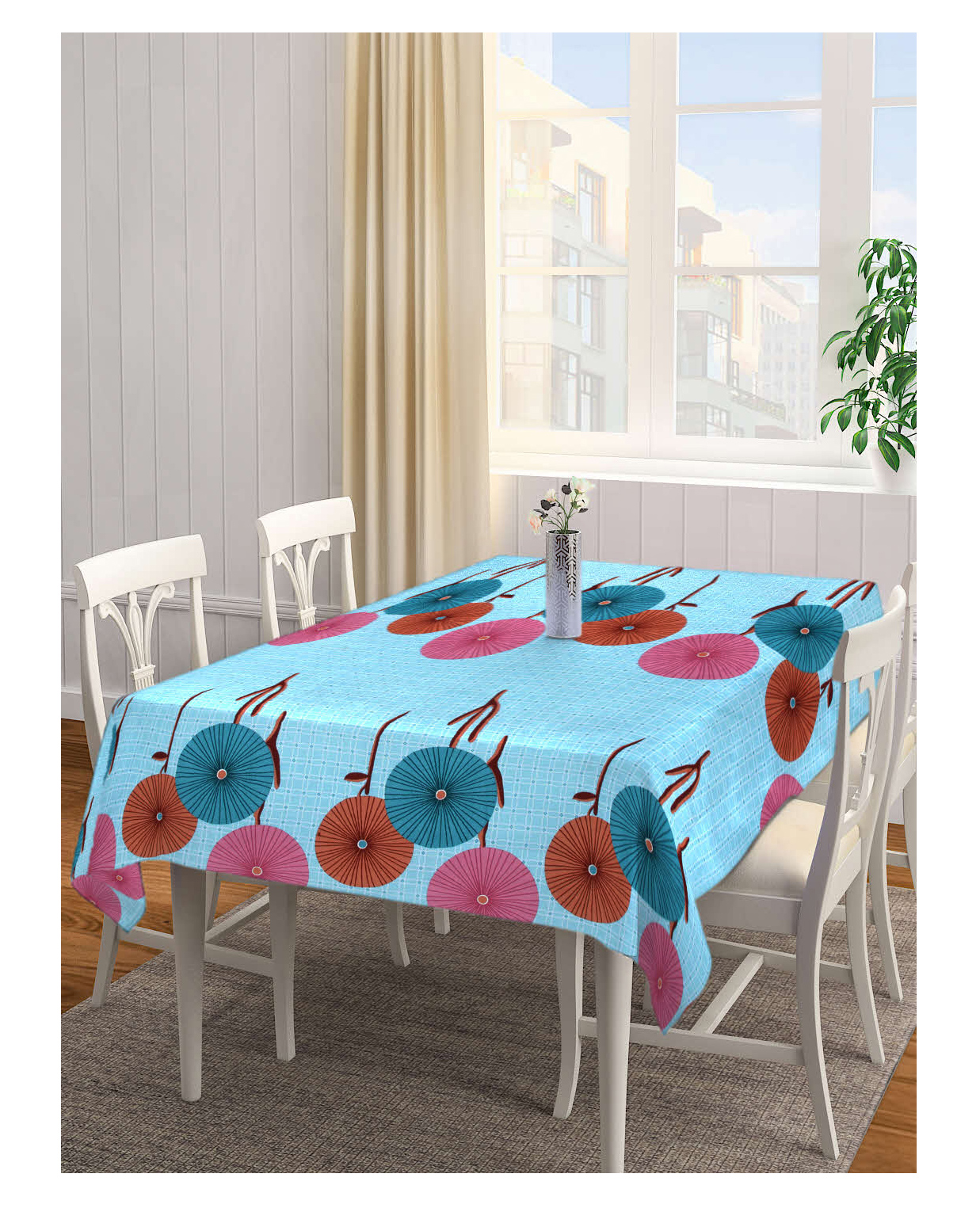 Arrabi Blue Graphic Cotton Blend 6 SEATER Table Cover ARTC-1402-Blue-image-40
