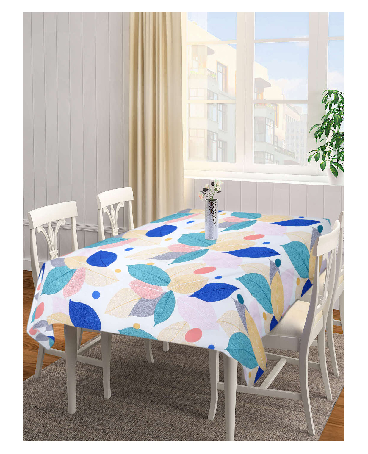 Arrabi Pink Leaf Cotton Blend 6 SEATER Table Cover ARTC-1407-Pink-picture-8