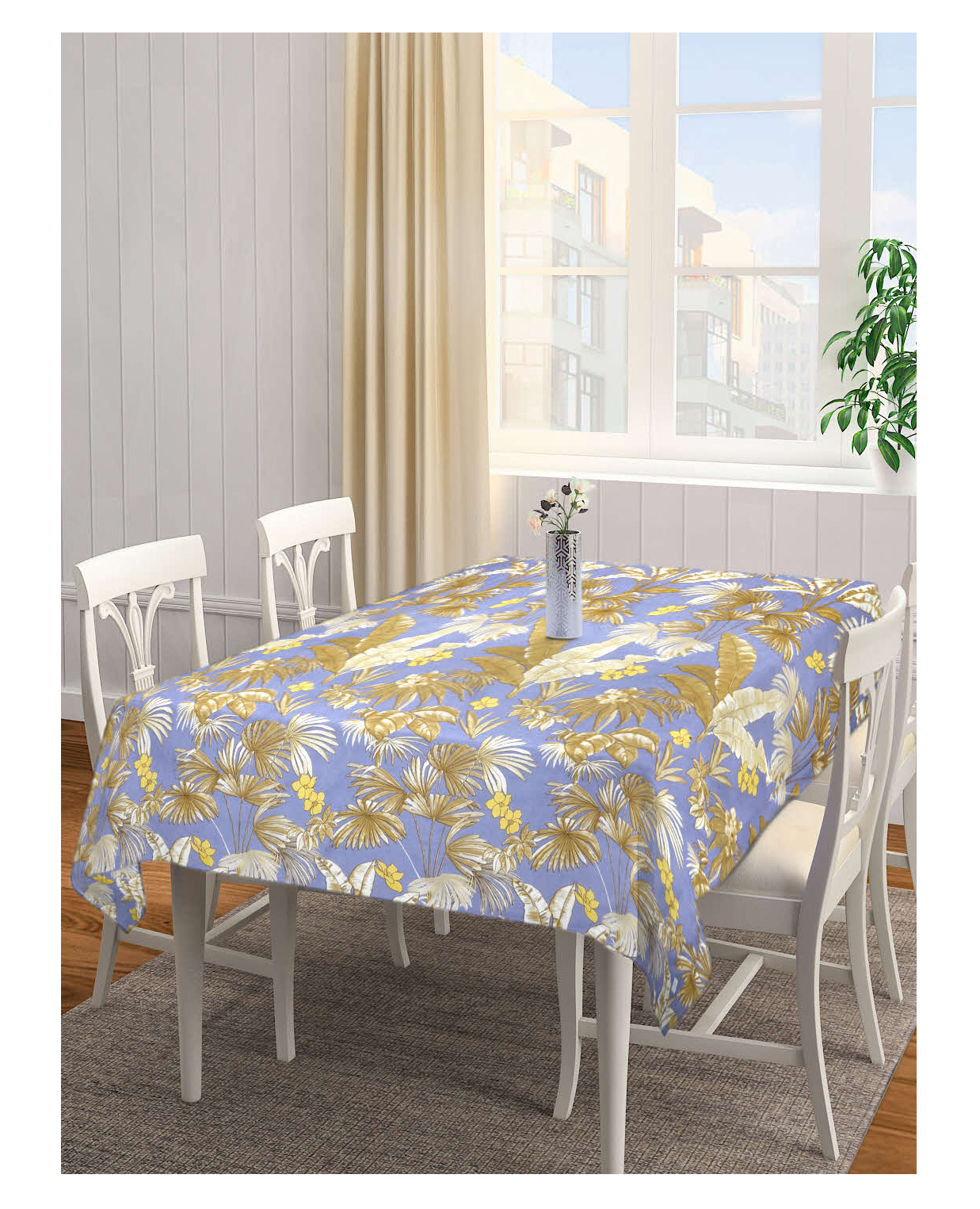 Arrabi Grey Leaf Cotton Blend 6 SEATER Table Cover ARTC-1408-Grey-picture-15