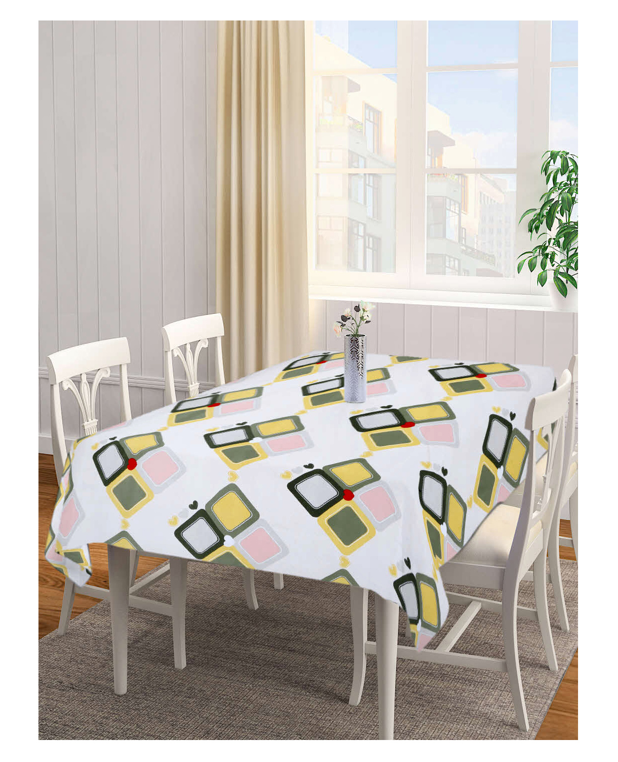 Arrabi Peach Geometric Cotton Blend 6 SEATER Table Cover ARTC-1409-Peach-picture-24