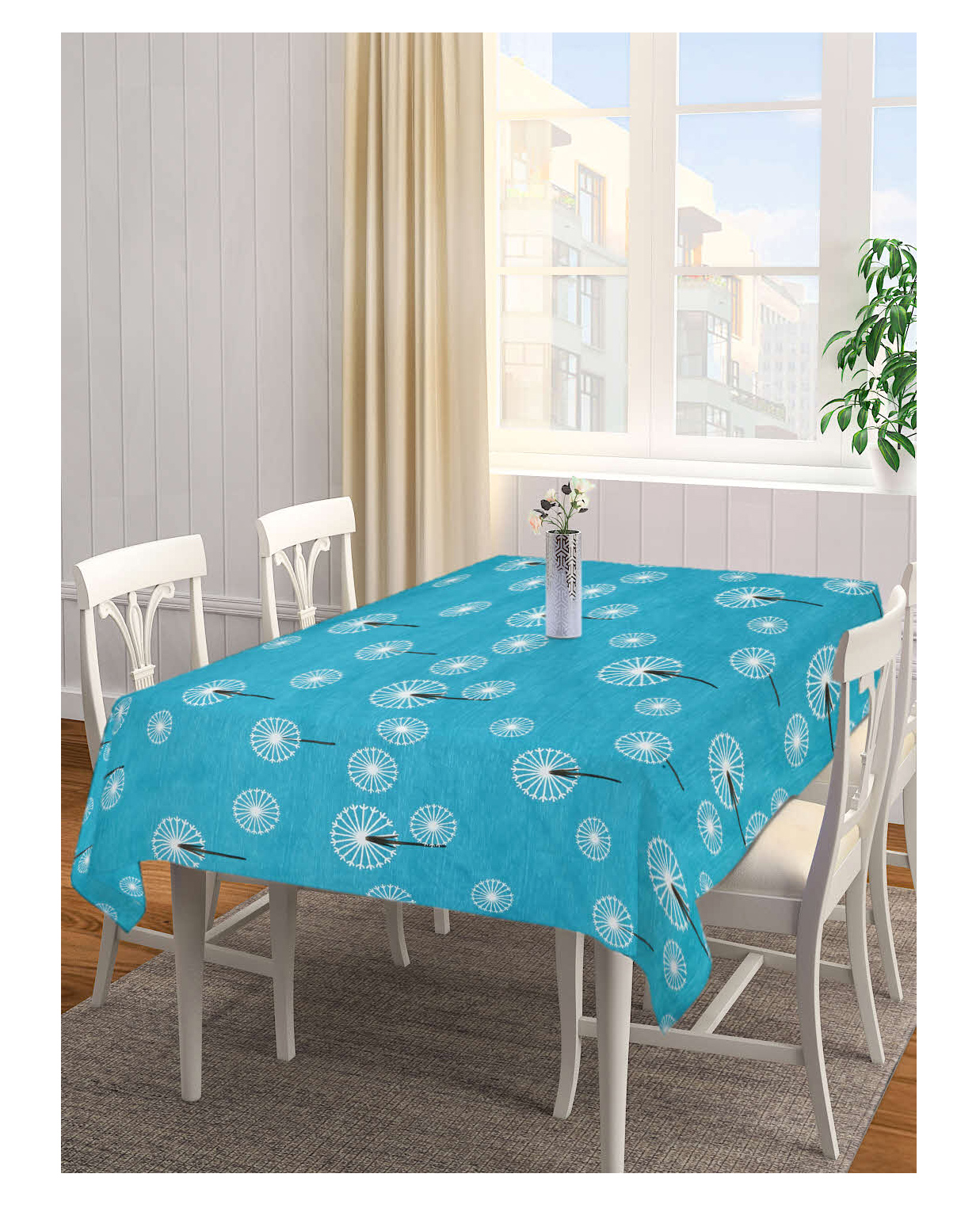 Arrabi Teal Graphic Cotton Blend 6 SEATER Table Cover ARTC-1413-Teal-picture-18