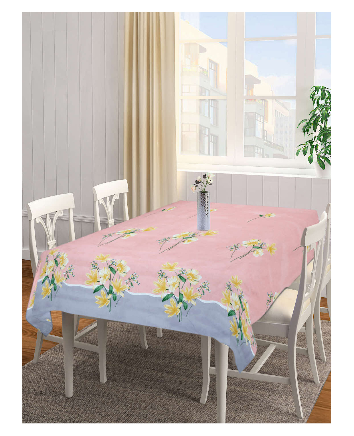 Arrabi Peach Floral Cotton Blend 6 SEATER Table Cover ARTC-1414-Peach-picture-20