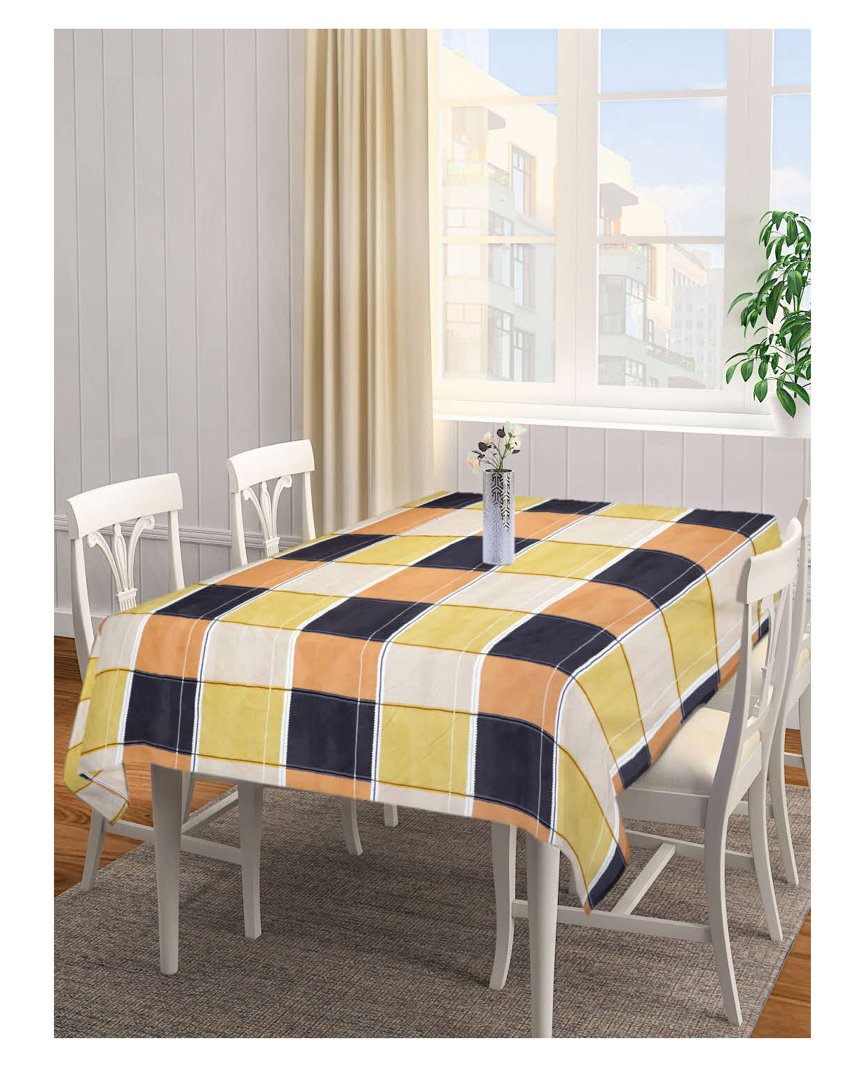 Arrabi Multi Checks Cotton Blend 6 SEATER Table Cover ARTC-1415-Multi-picture-7