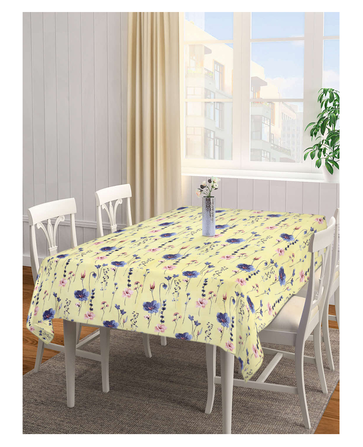 Arrabi Yellow Floral Cotton Blend 6 SEATER Table Cover ARTC-1416-Yellow-picture-0