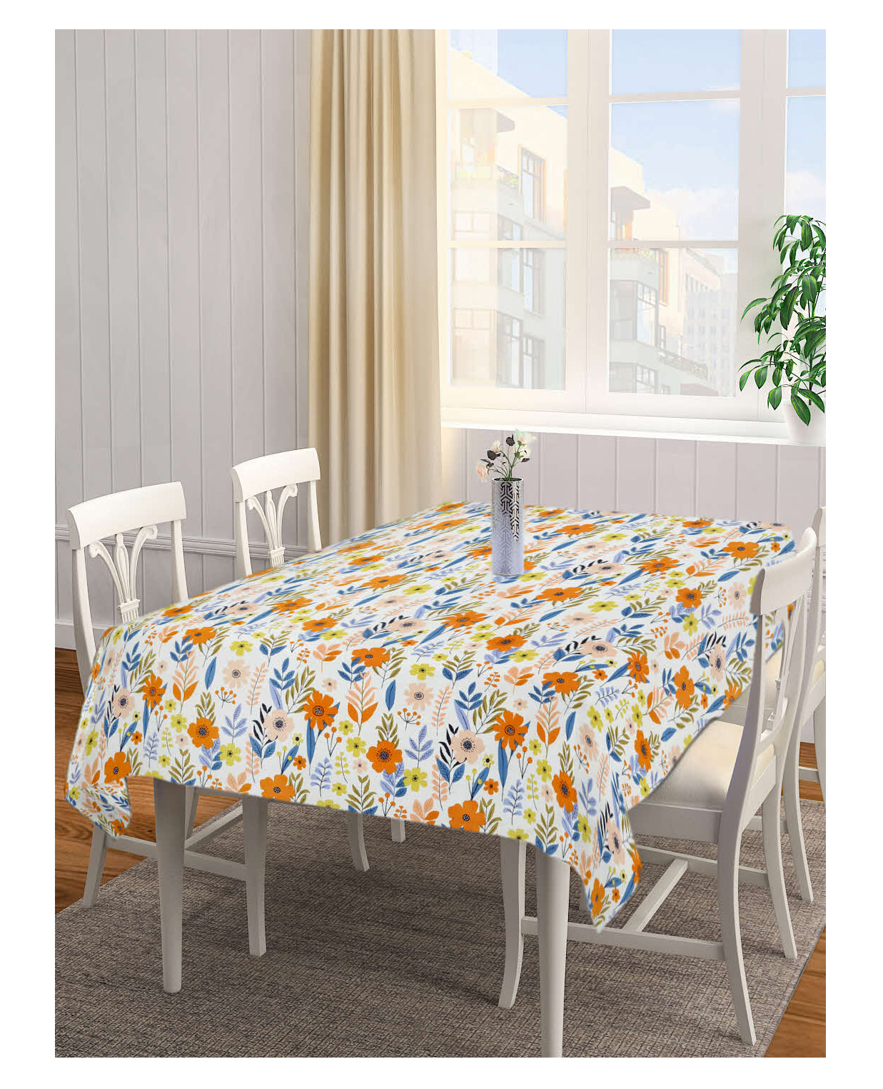 Arrabi Cream Floral Cotton Blend 6 SEATER Table Cover ARTC-1417-Cream-picture-3