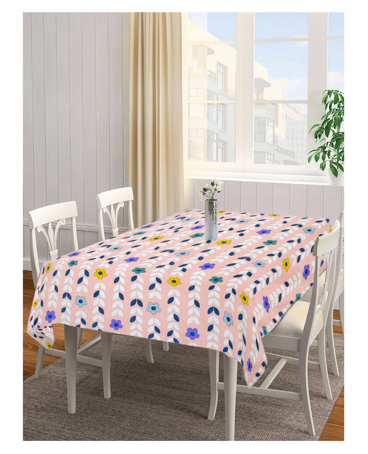 Arrabi Pink Floral Cotton Blend 6 SEATER Table Cover ARTC-1418-Pink-picture-5
