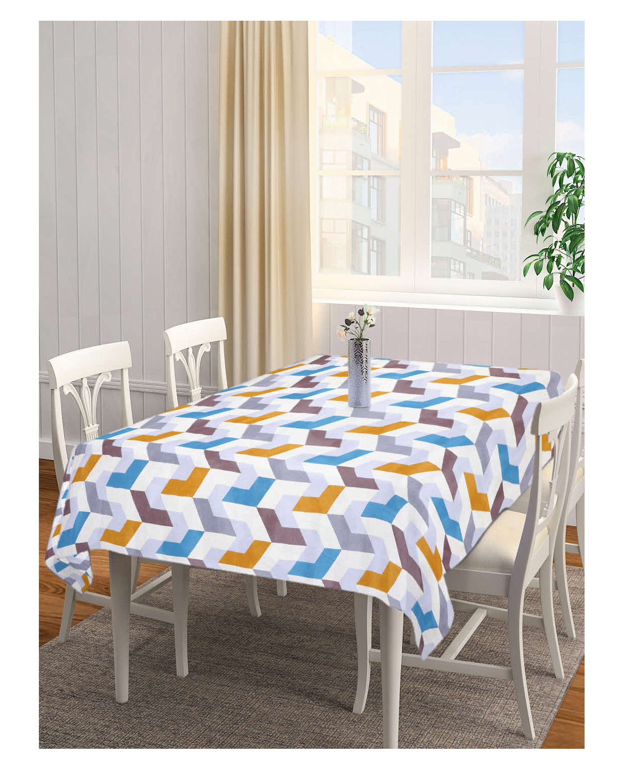 Arrabi Multi Graphic Cotton Blend 6 SEATER Table Cover ARTC-1419-Multi-picture-2