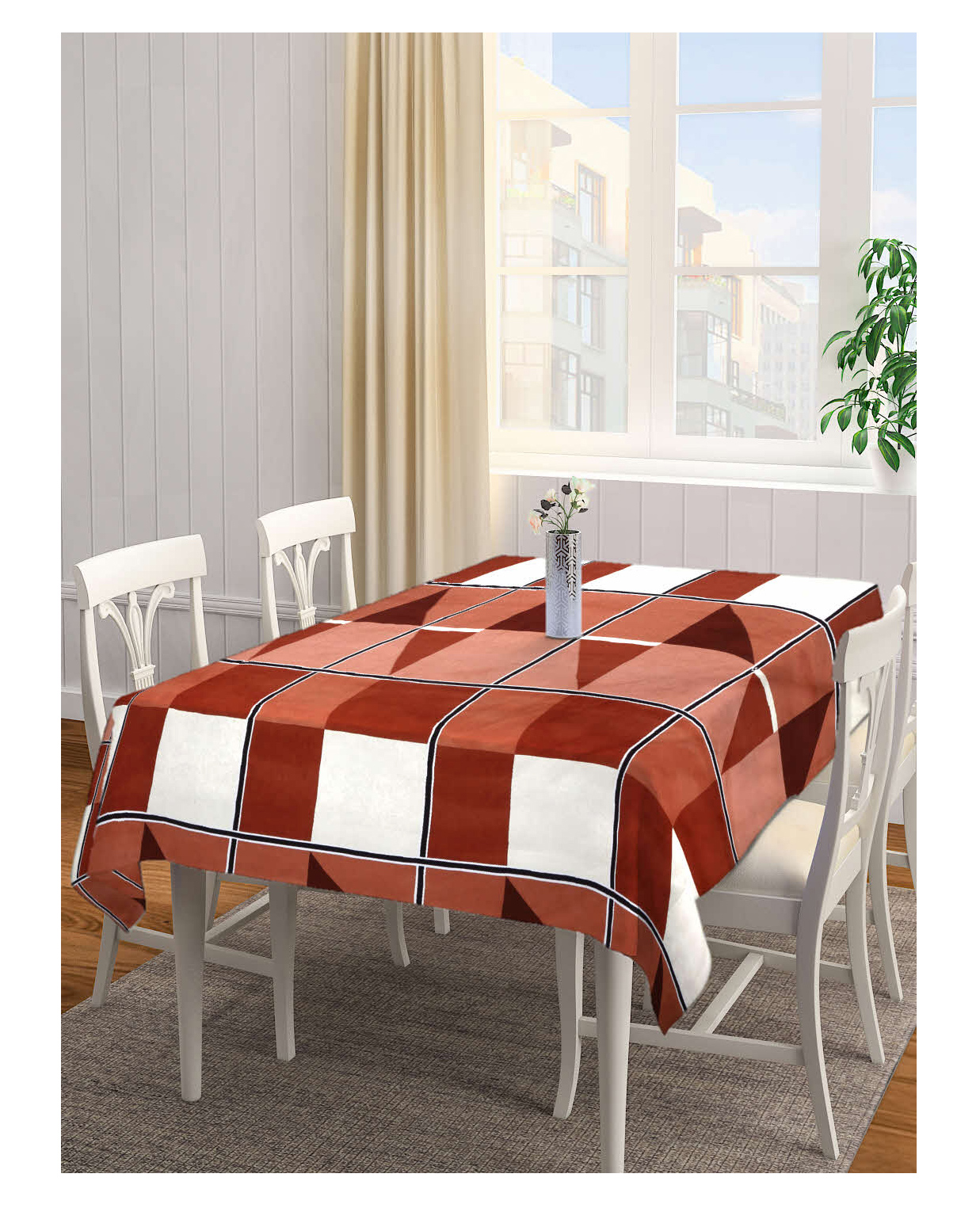 Arrabi Brown Checks Cotton Blend 6 SEATER Table Cover ARTC-1420-Brown-image-21