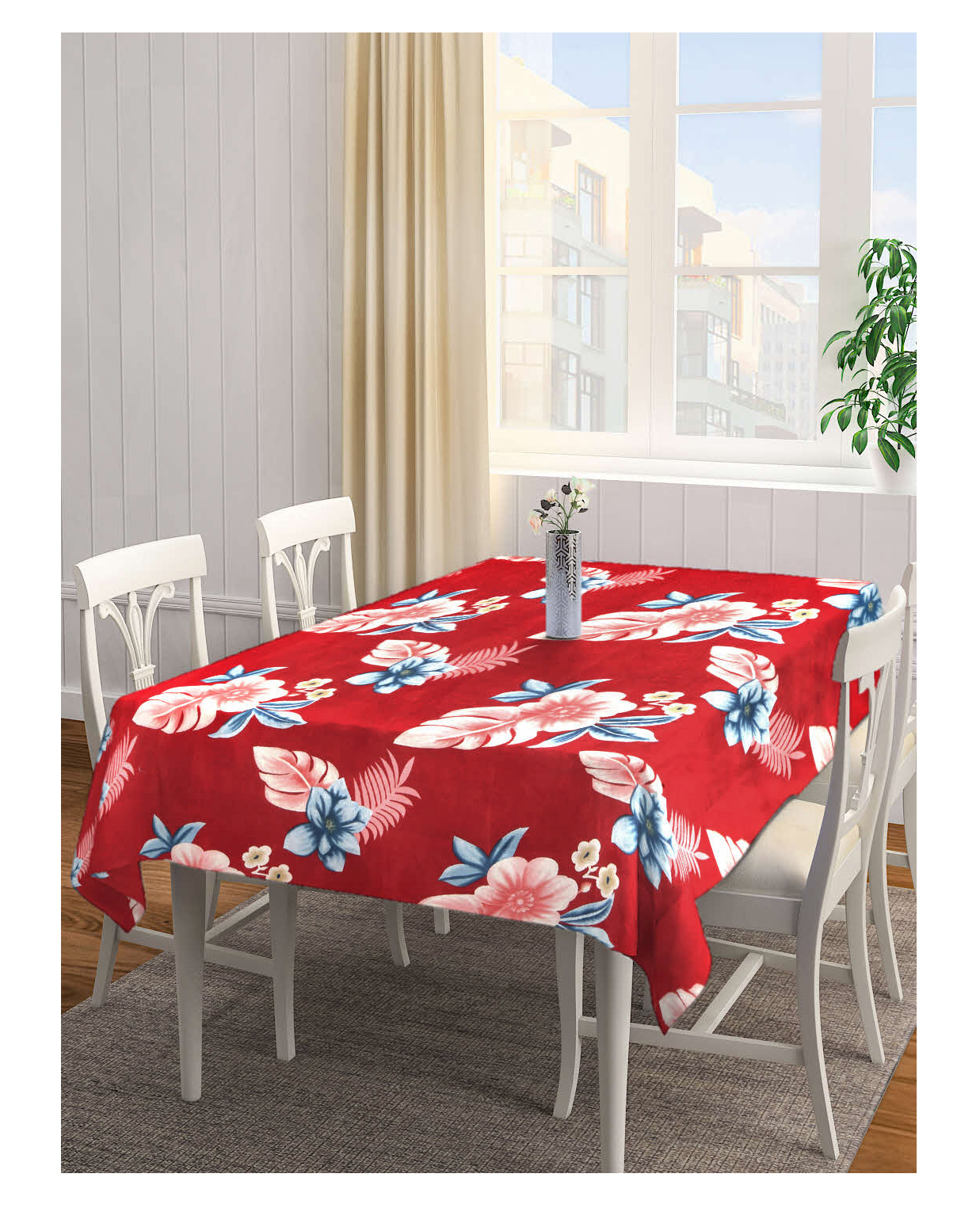 Arrabi Red Floral Cotton Blend 6 SEATER Table Cover ARTC-1424-Red-picture-4