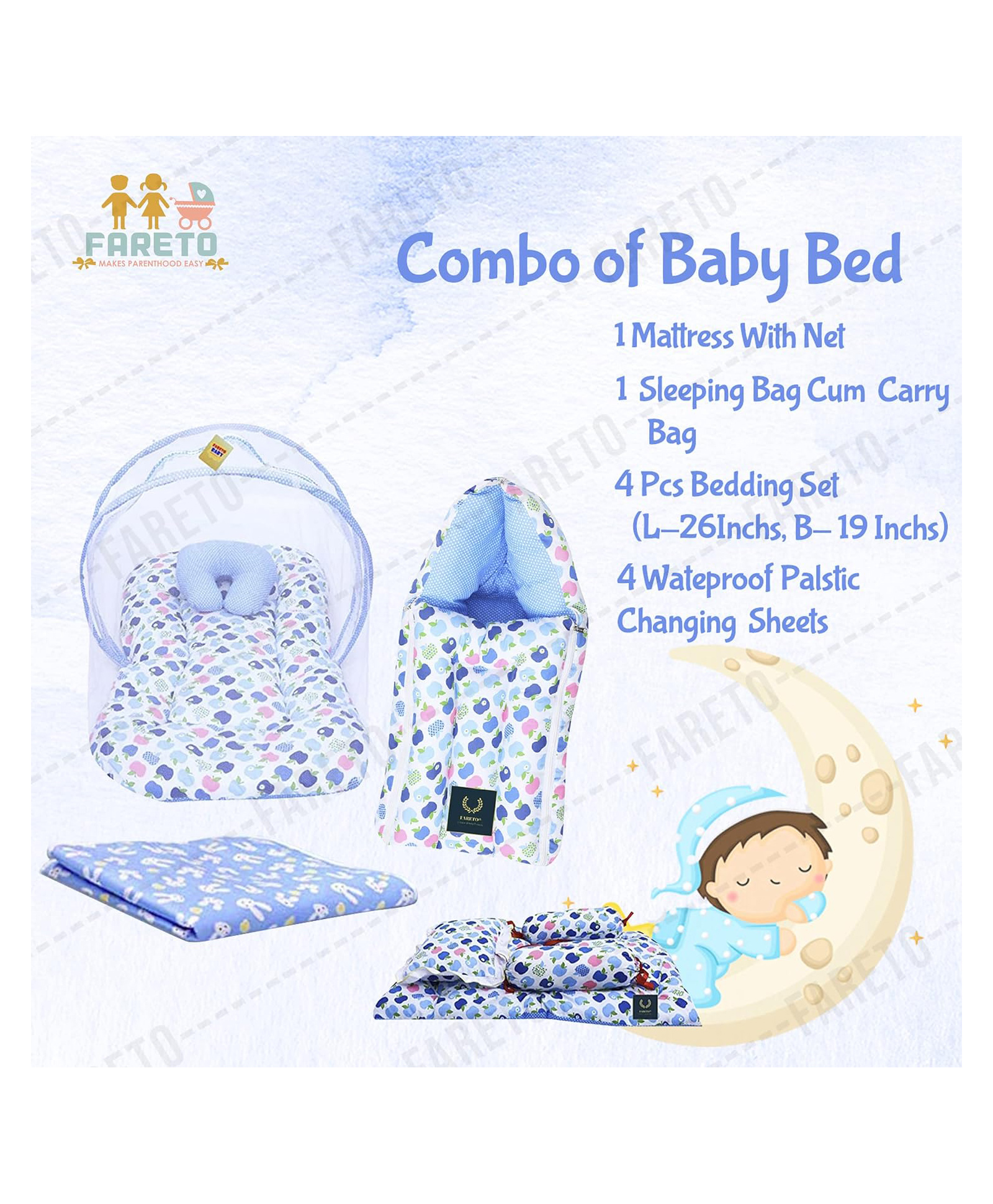 fareto Baby Complete Sleeping Essentials All in One Bedding Essential - Blue-picture-37